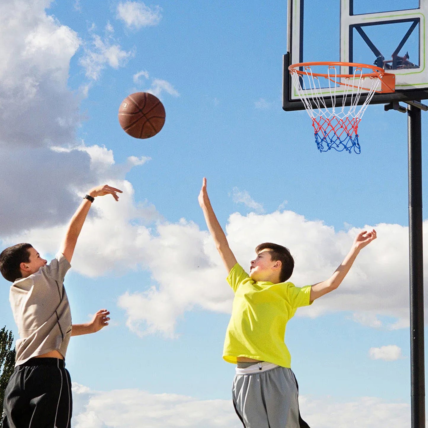 38 cm Heavy Duty Basketball Rim with All Weather Net and Mounting Hardware-Black