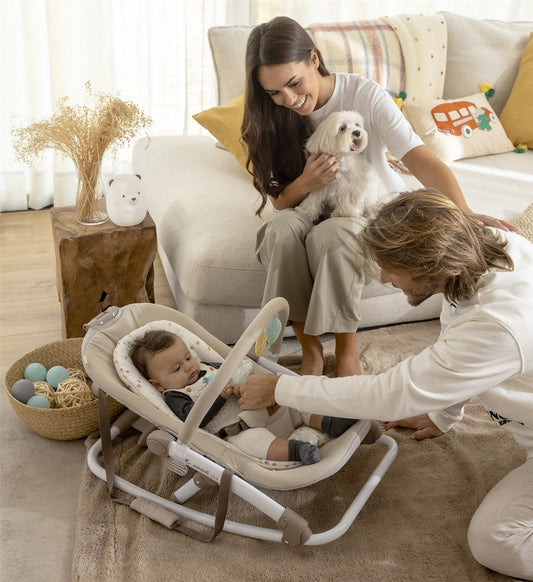 Fold Hammock Baby Rocker with Toy Arch & Reversible Newborn Cushion, Sesame