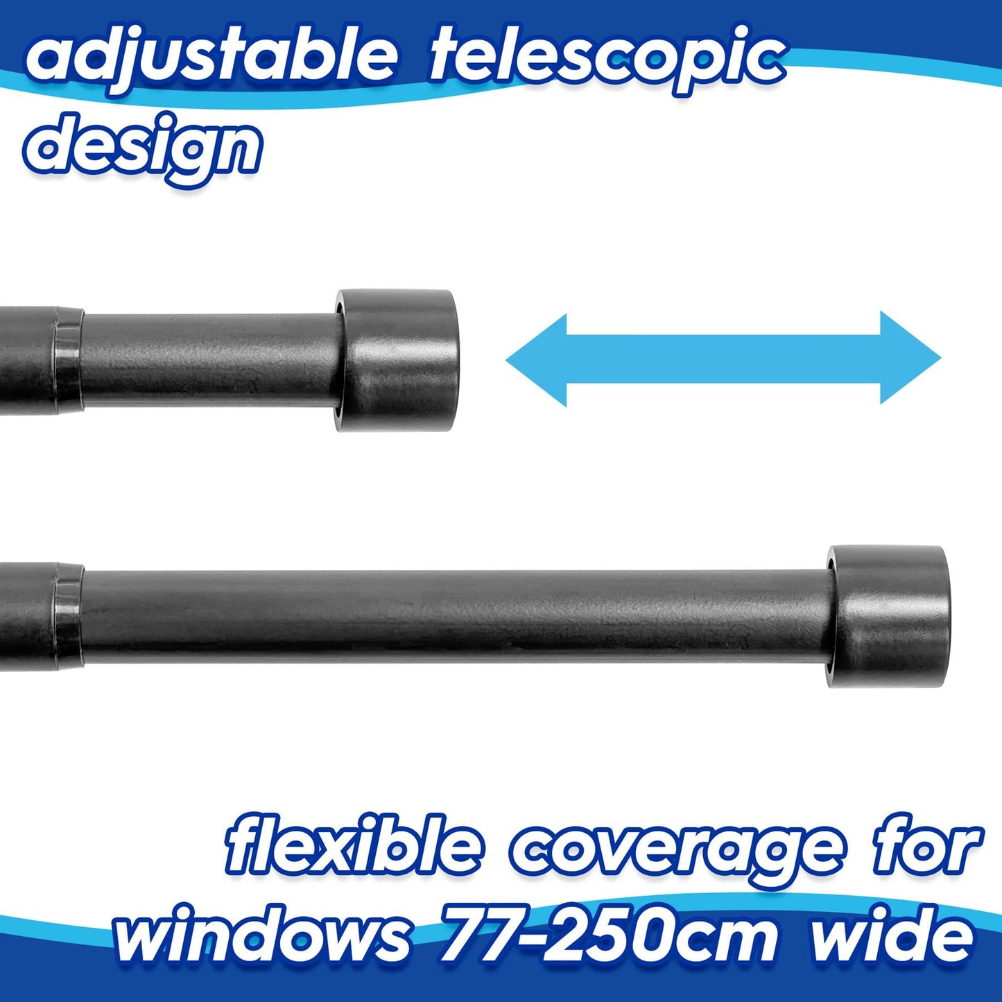 Extendable Metal Curtain Pole Kit - 77 to 250cm