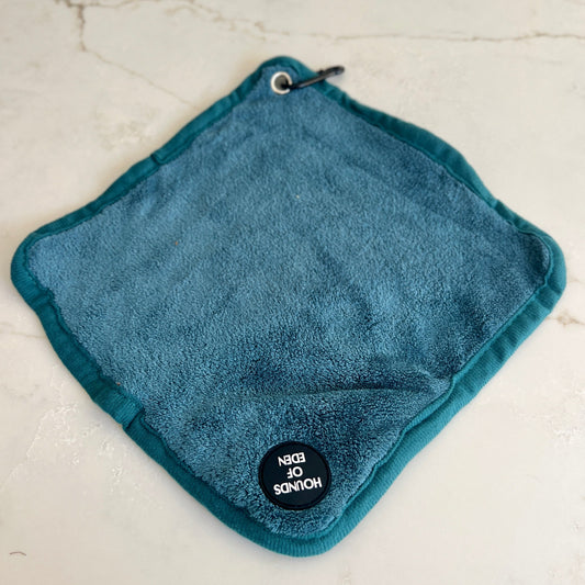 Mini Dog Towel + Clip, Teal & Brown