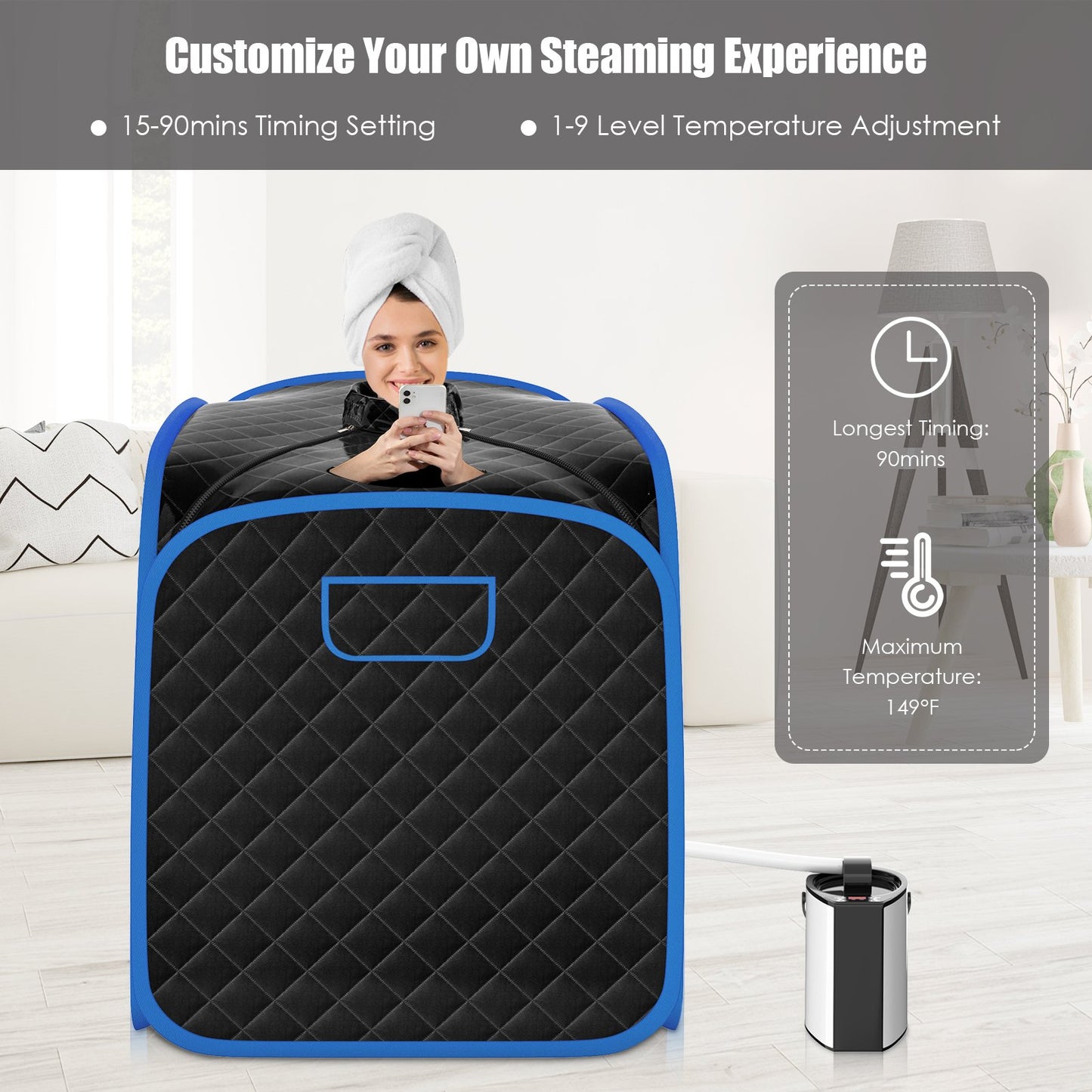 3L Folding Personal Spa Steam Pot with Chair-Black