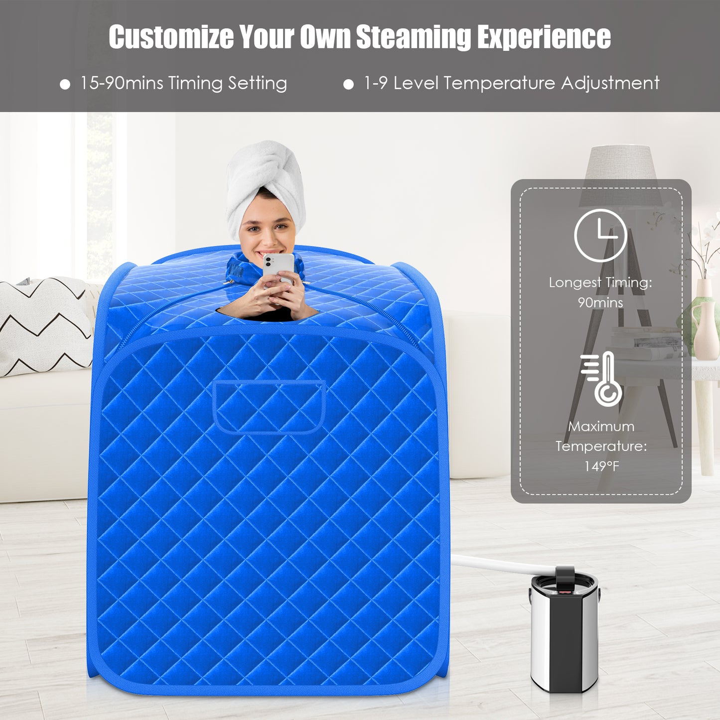 3L Folding Personal Spa Steam Pot with Chair-Black