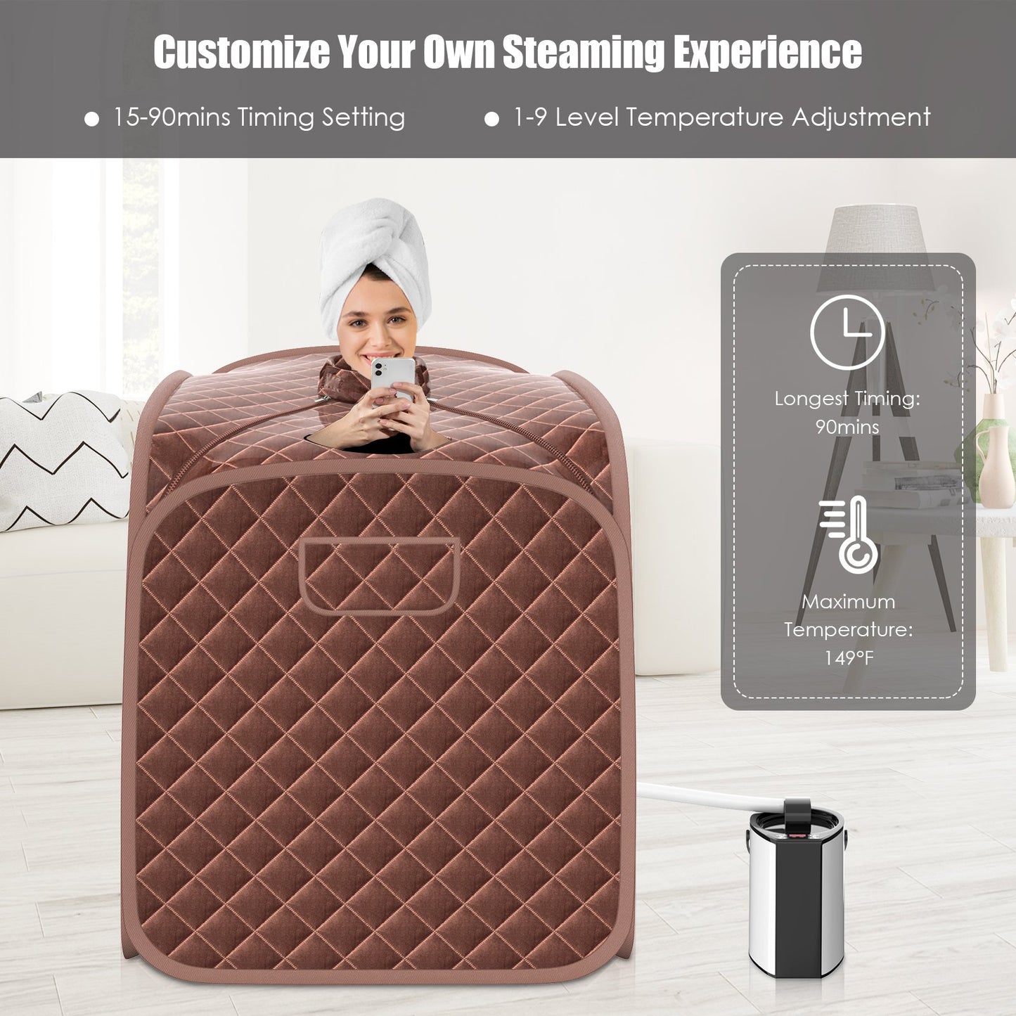 3L Folding Personal Spa Steam Pot with Chair-Black