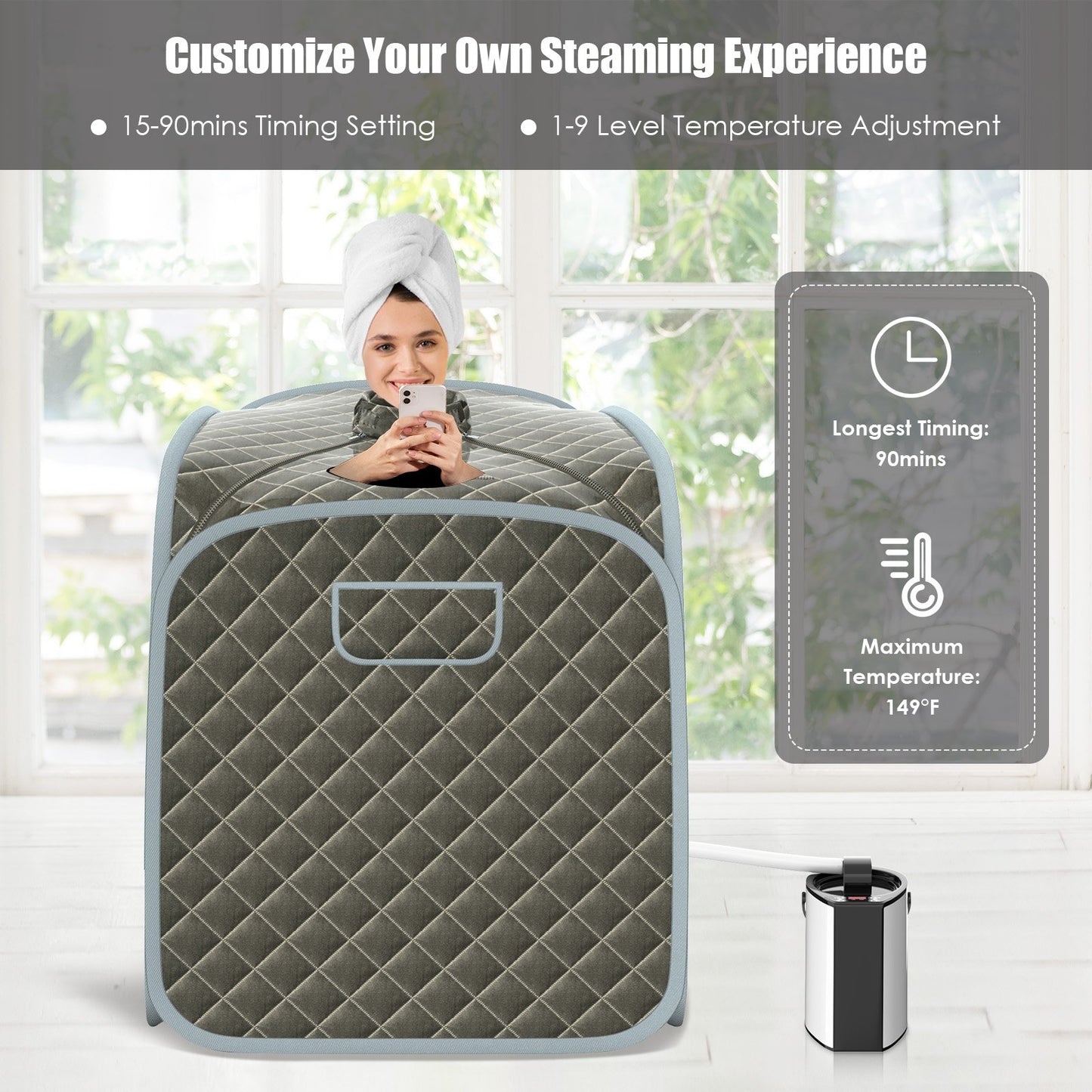 3L Folding Personal Spa Steam Pot with Chair-Black
