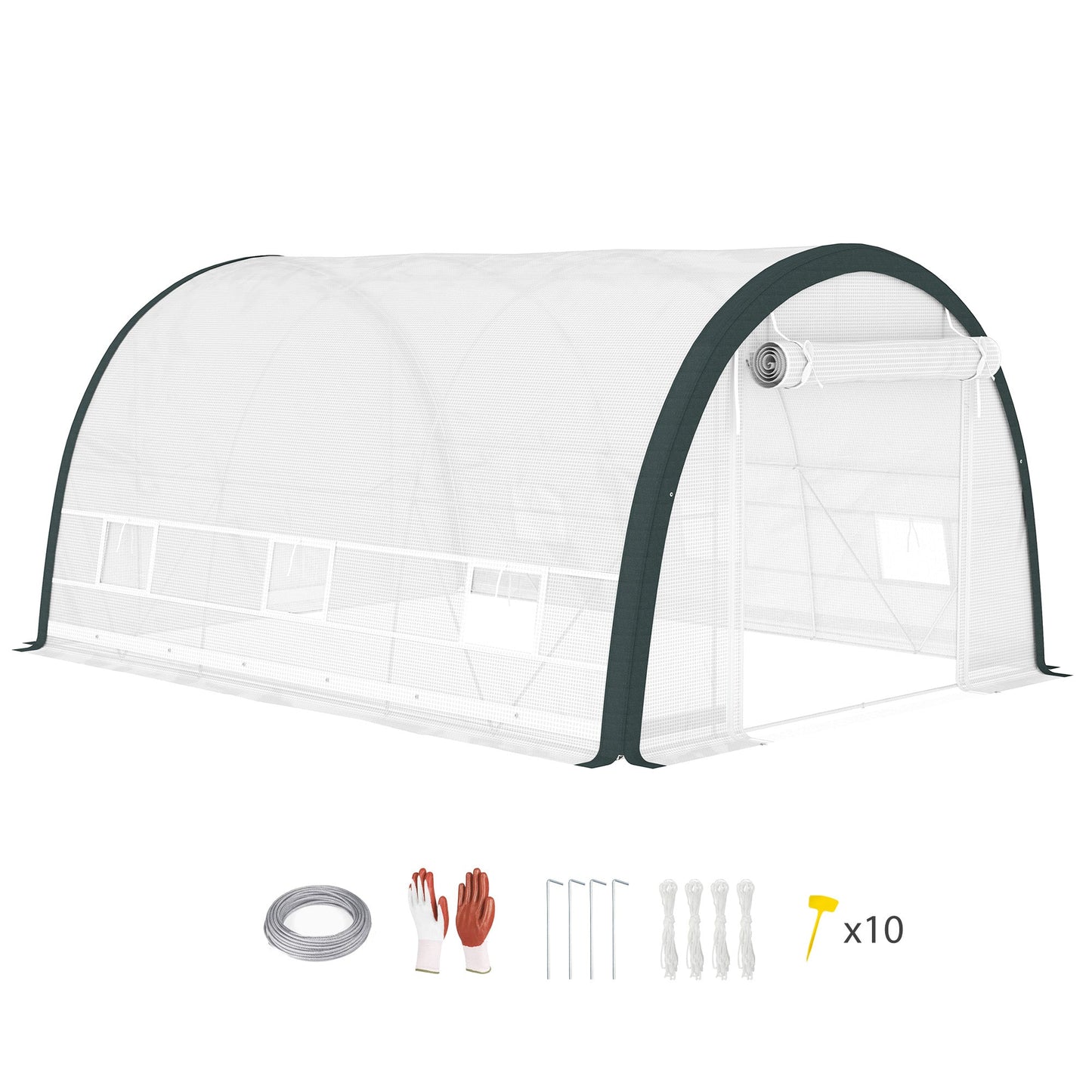 Outsunny Walk-in Tunnel Greenhouse, Upgraded Structure, Mesh Door & Windows