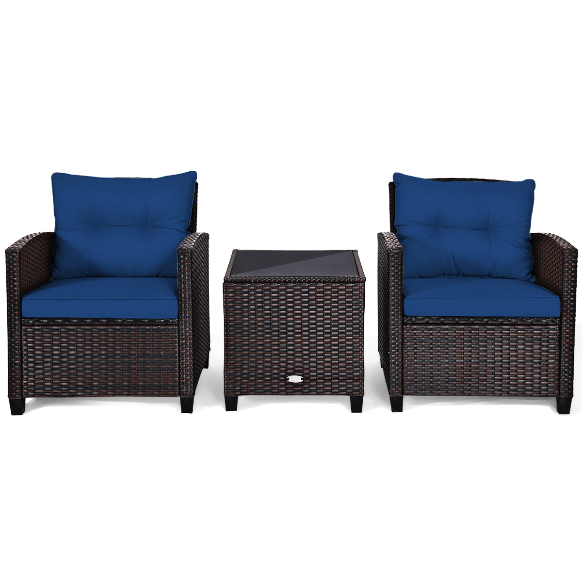 3 Piece Patio Rattan Furniture Set for Porch Balcony Garden Yard-Beige