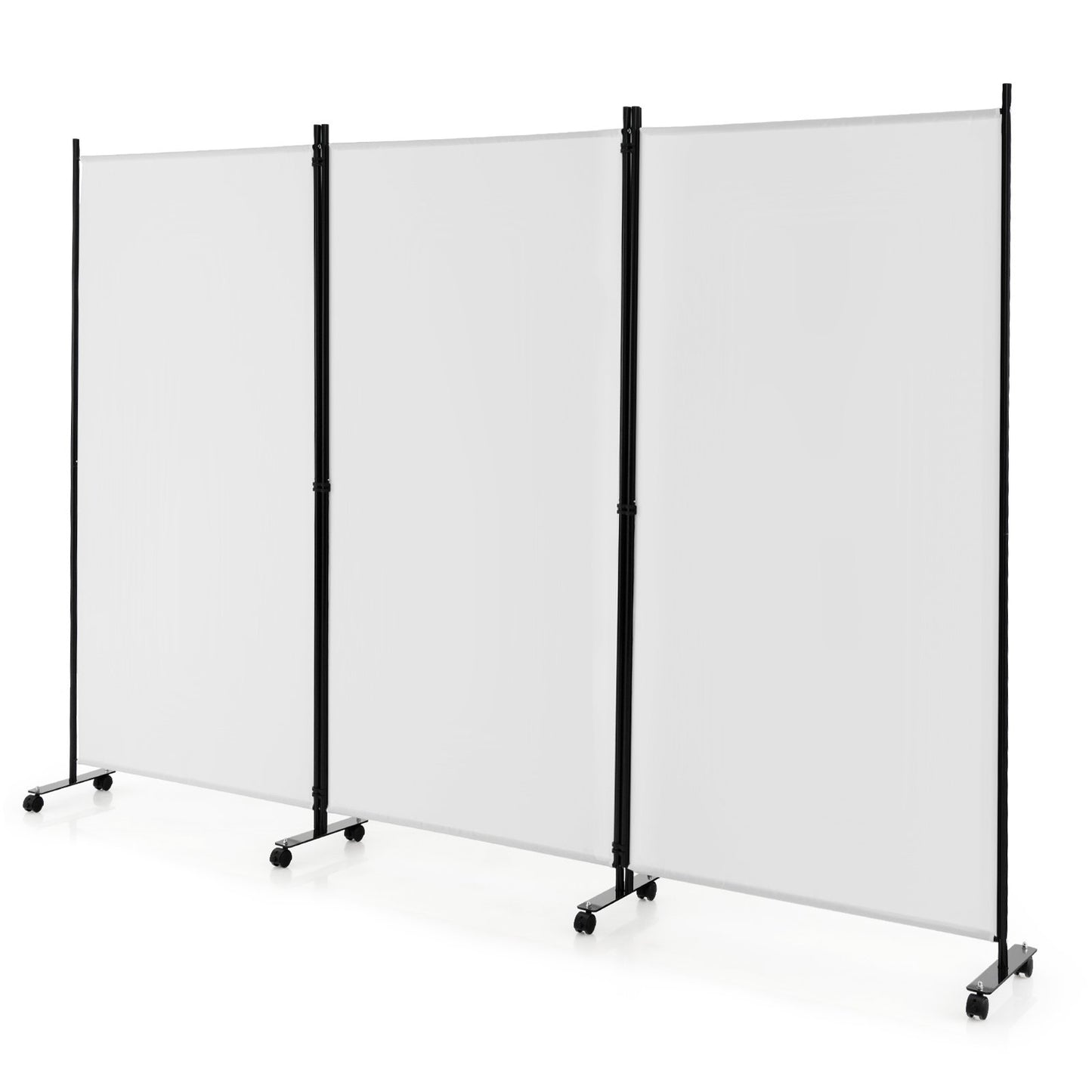 3-Panel Folding Room Divider with Wheels for Living Room Bedroom-Beige