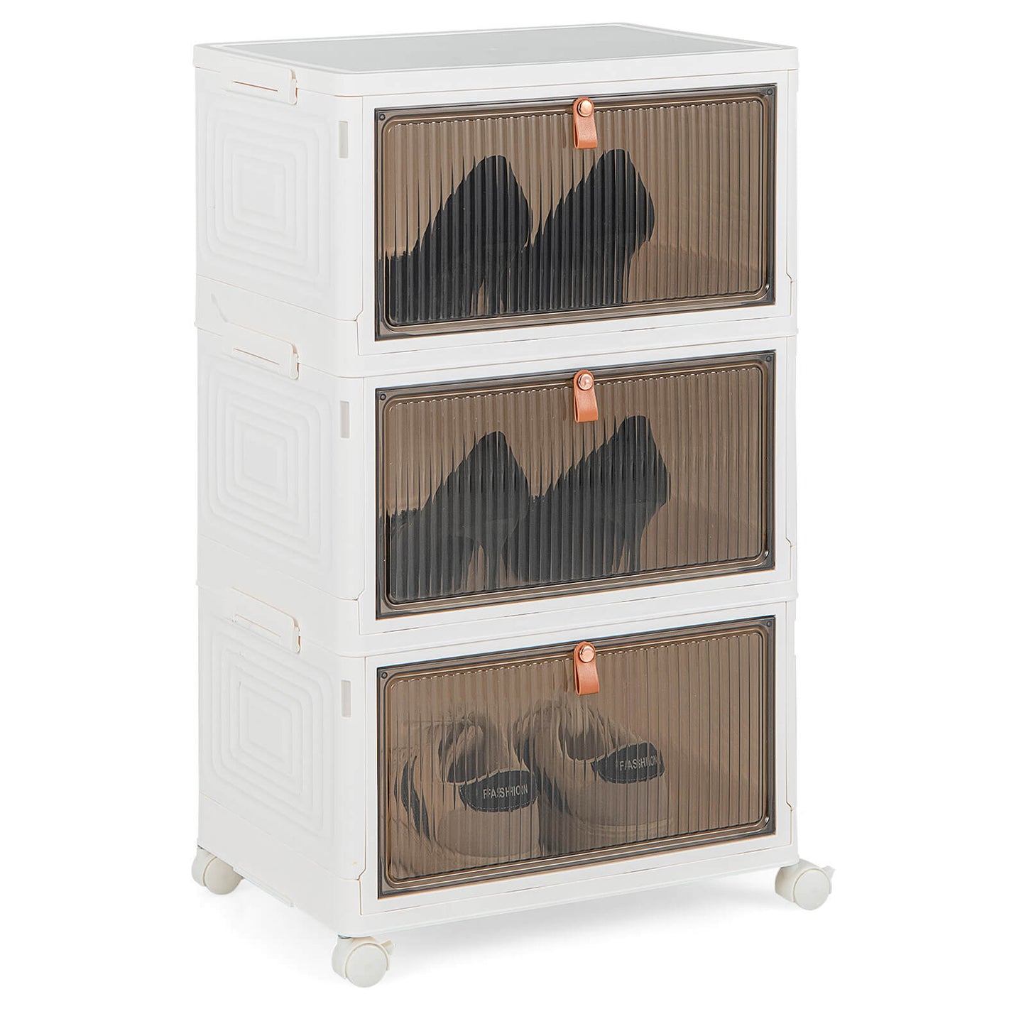 3/4/6-Tier Stackable Shoe Storage Box with Lockable Wheels-4-Tier