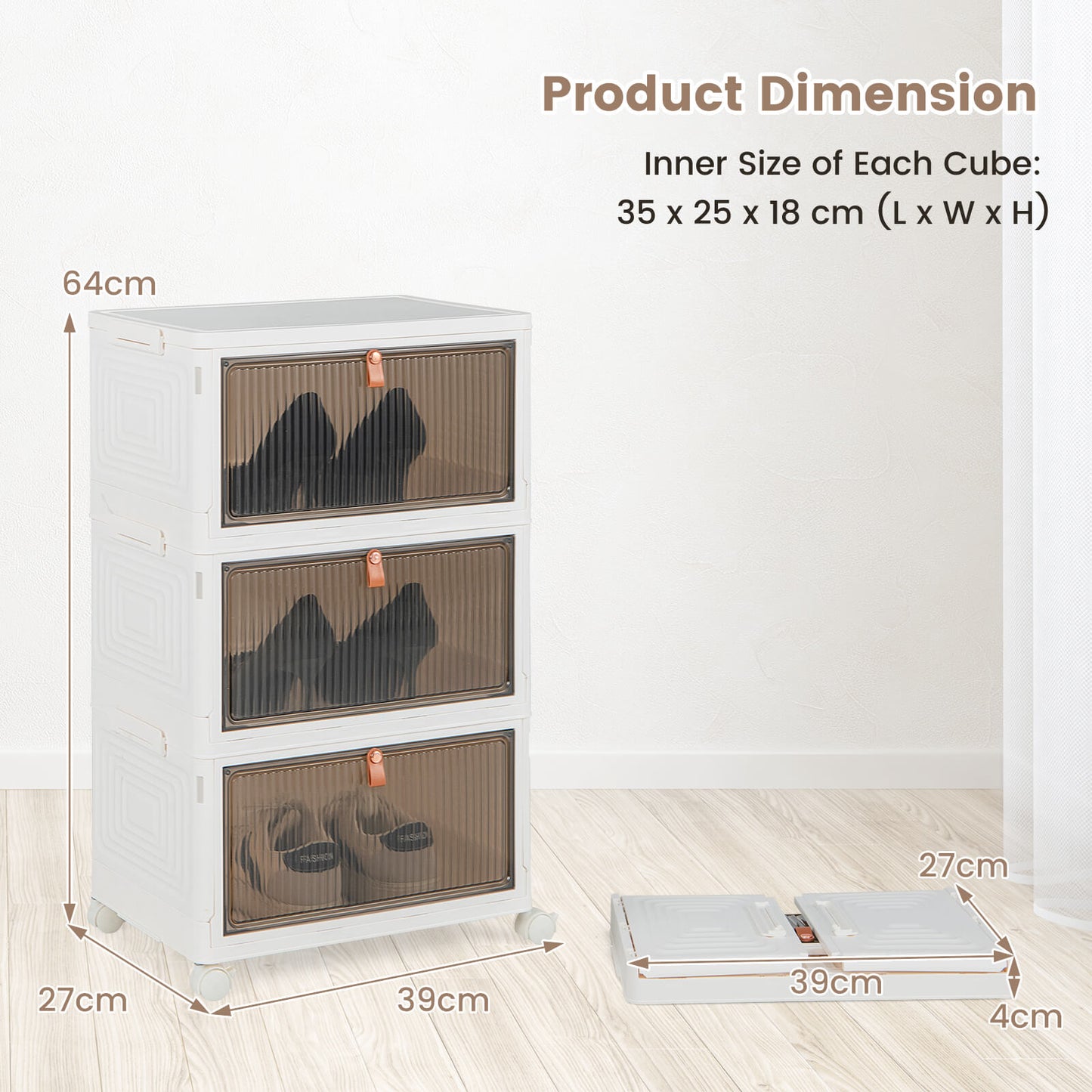 3/4/6-Tier Stackable Shoe Storage Box with Lockable Wheels-4-Tier