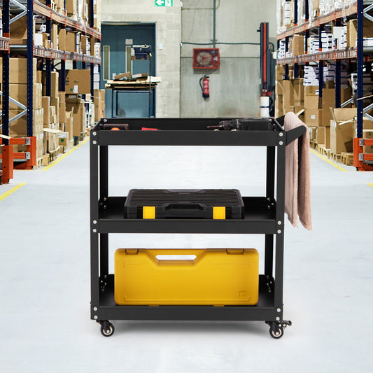 3-Tier Rolling Tool Cart with 4 Universal Wheels with 2 Brakes-Black