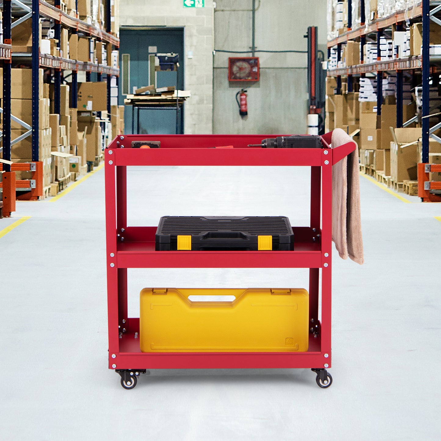 3-Tier Rolling Tool Cart with 4 Universal Wheels with 2 Brakes-Black