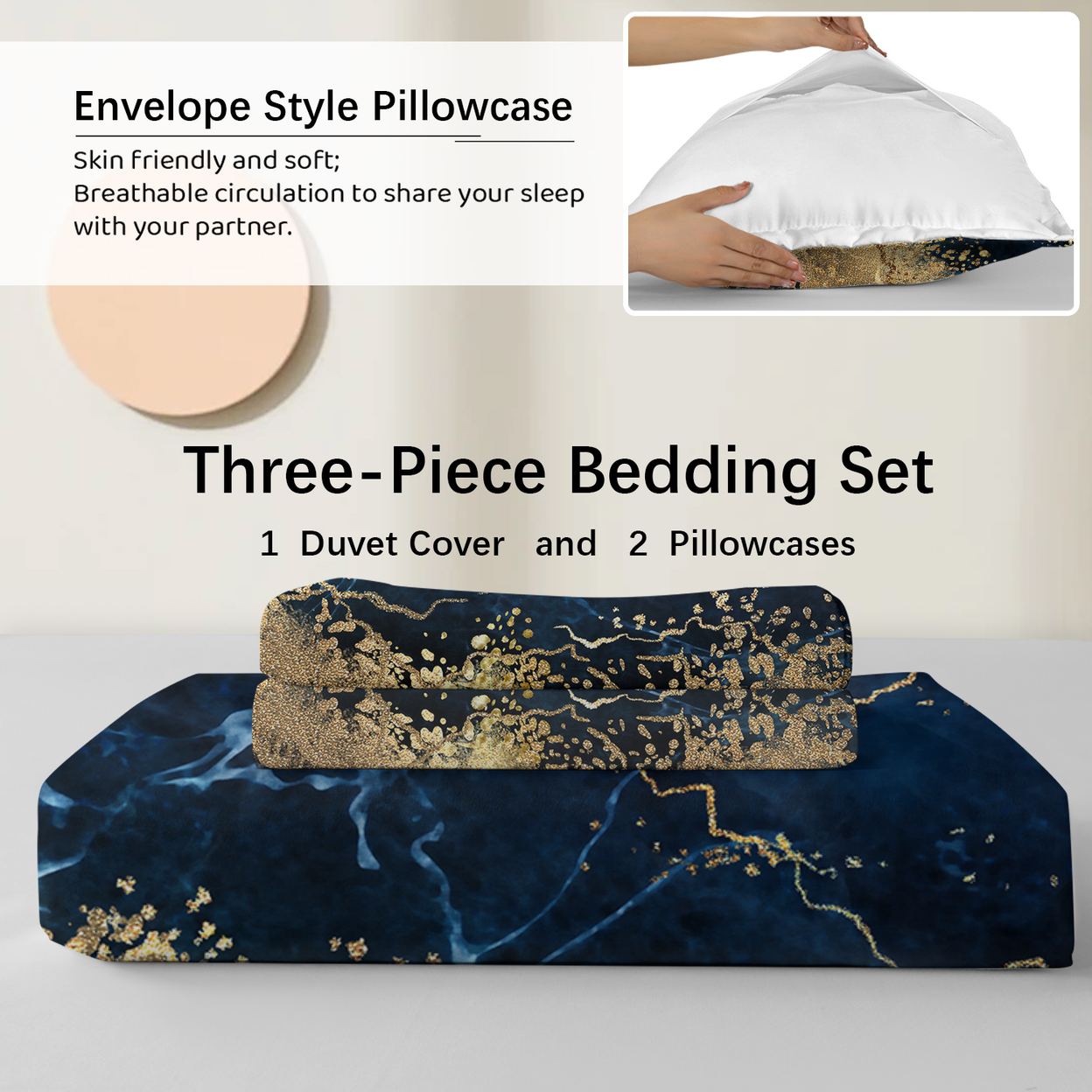 Chic Marble Bedding White Marble Gilded Navy Blue Duvet Cover Set Trendy Printed Design Bed Quilt Cover Set Double 1 Duvet Cover 2 Pillowcases