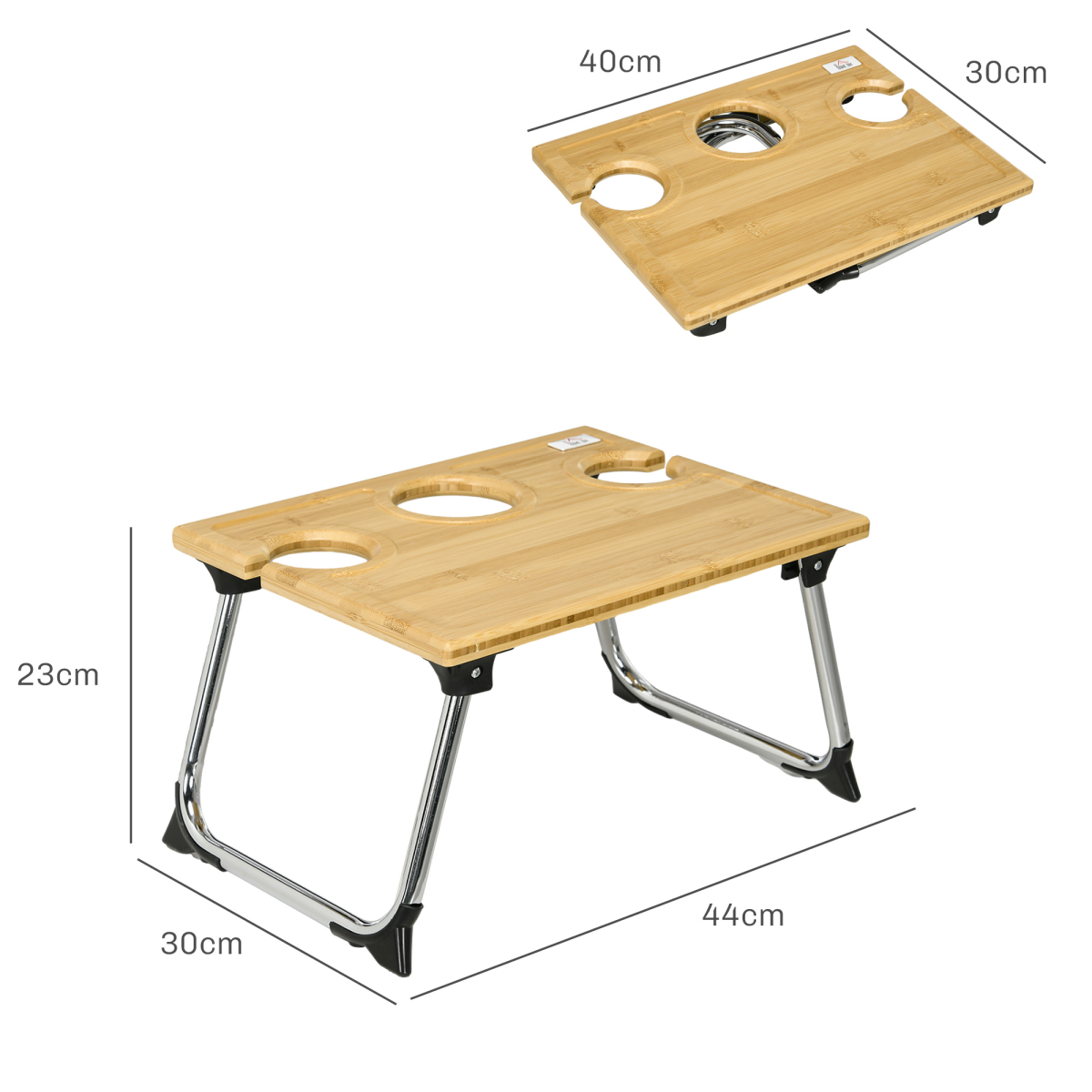 HOMCOM Foldable Wine Table, Bamboo Picnic Table with Bottle Holder, Glass Holder