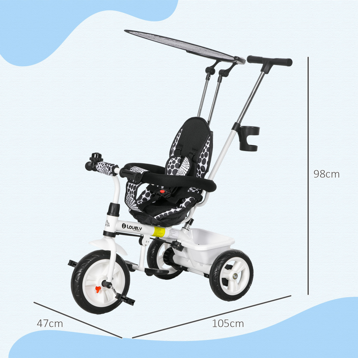 HOMCOM 6 in 1 Kids Tricycle w/ Removable Handle for 1.5 year, White