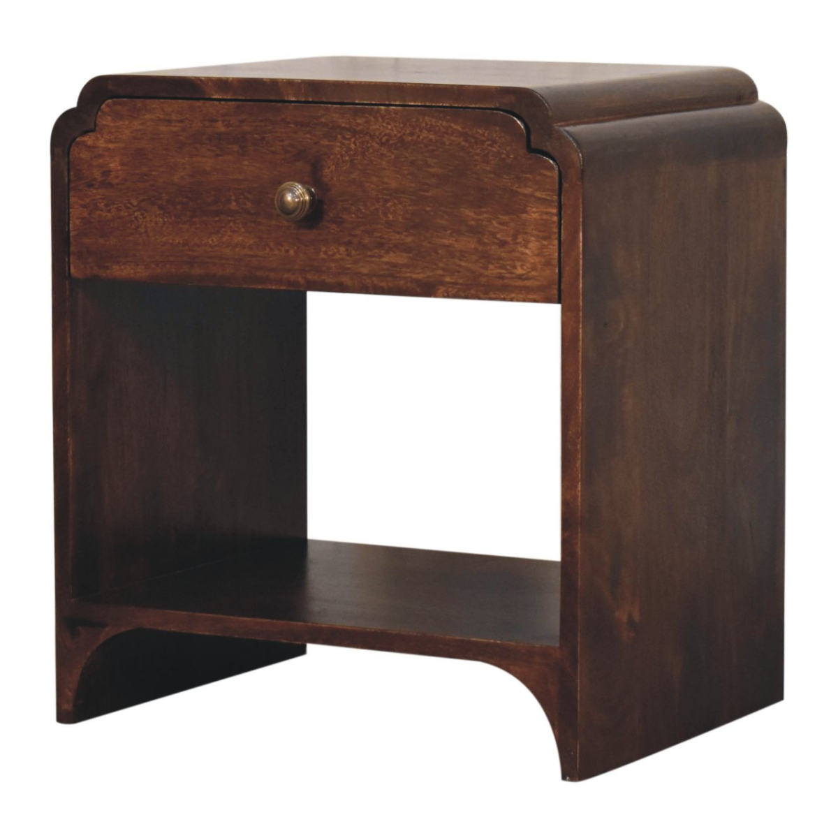 Artisan Furniture Solid Wood California Walnut Newton Bedside, 1 Drawer and Open Shelf, Dark Brown