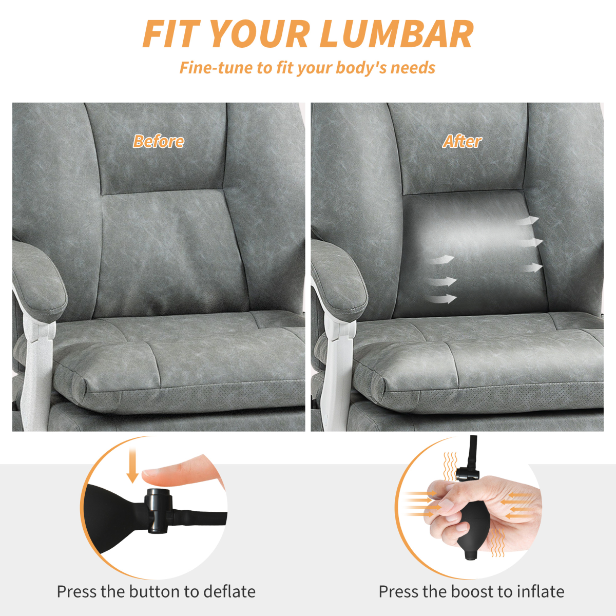 HOMCOM Office Chair with Adjustable Lumbar Support, Computer Chair, Grey