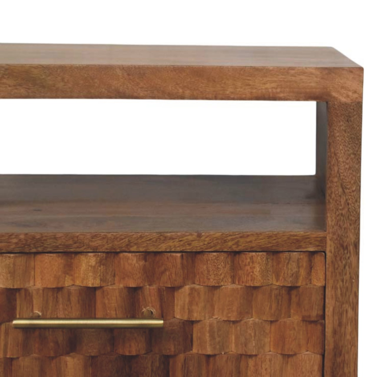 Artisan Furniture Solid Wood Arno Bedside in Golden Teak, 2 Drawers, 1 Open Slot, Beige