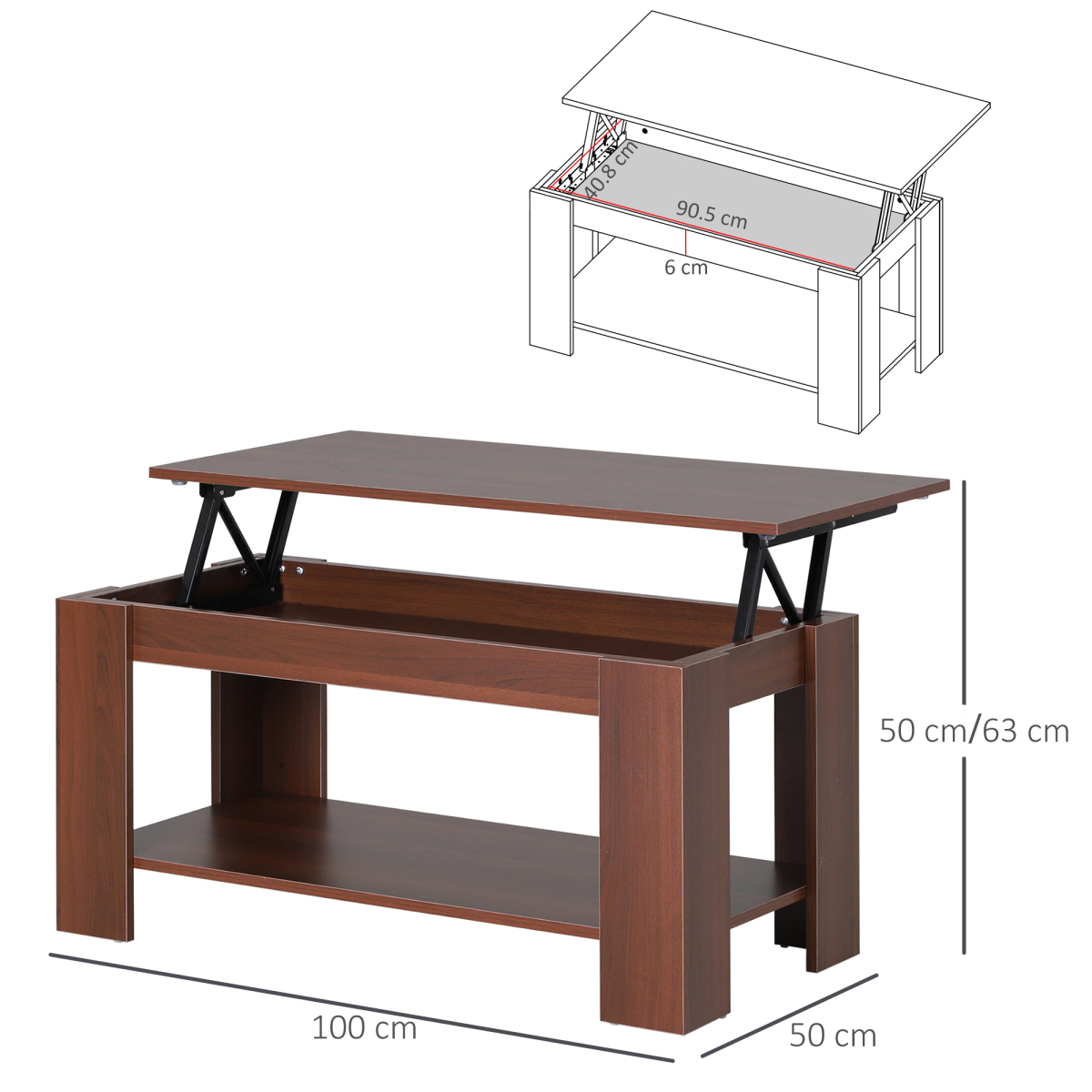 Coffee Table, 50/63H cm-Natural Wood Grain Colour