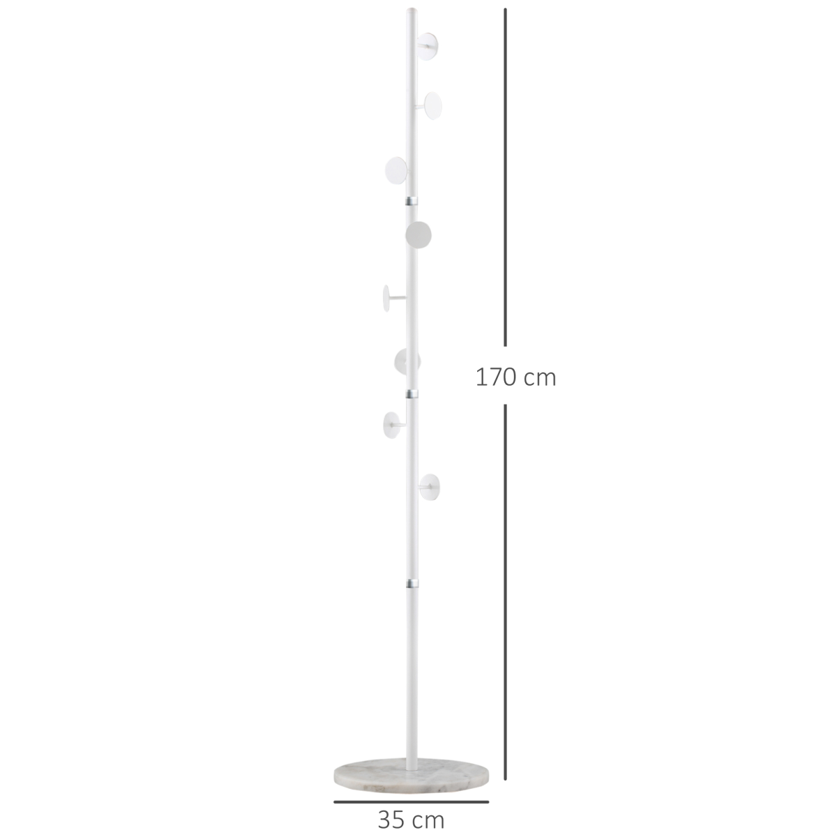 HOMCOM Steel Coat Stand Rack Marble Base 8 Hook for Living Room Entryway,White