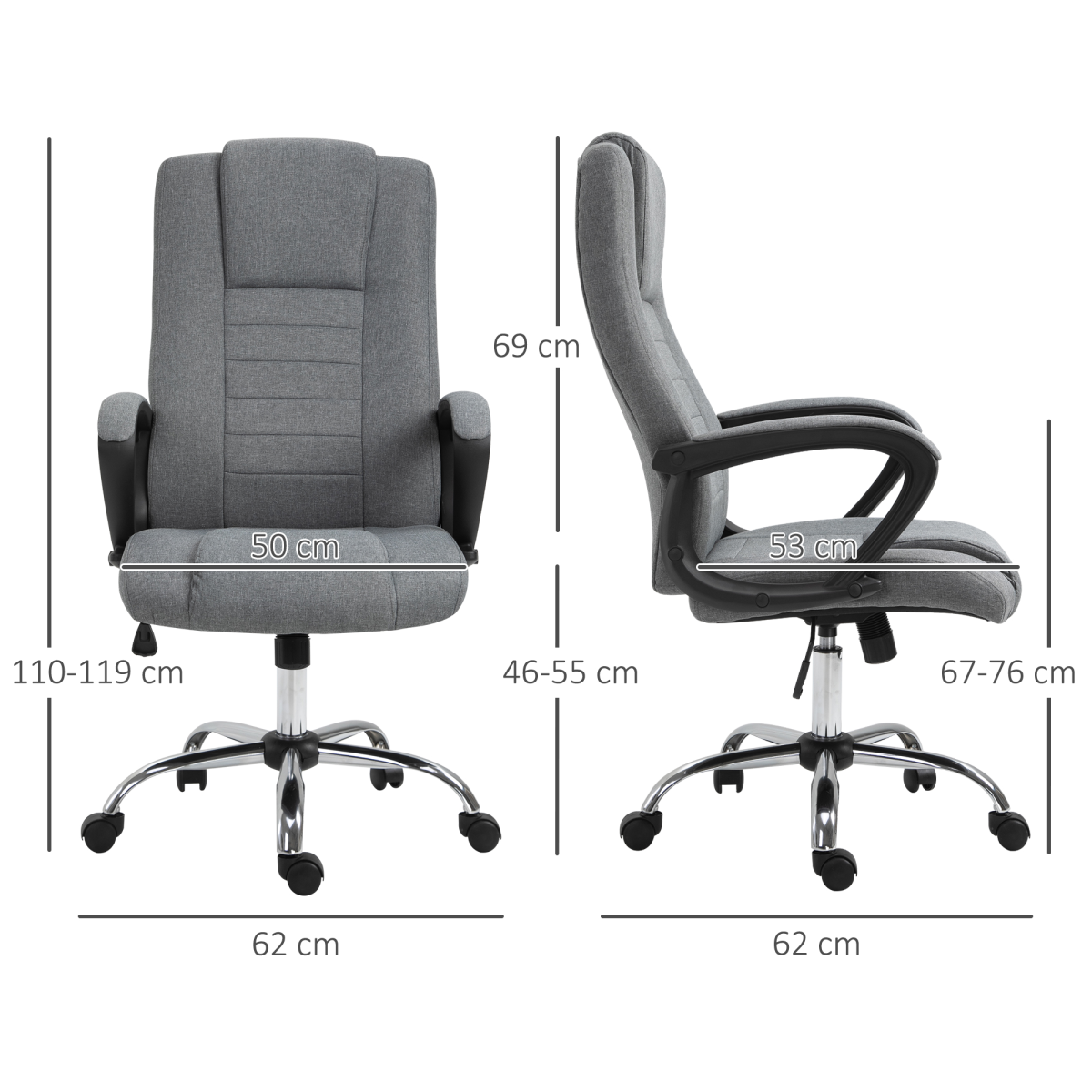 Vinsetto Executive Office Chair Height Adjustable Computer Chair, Grey