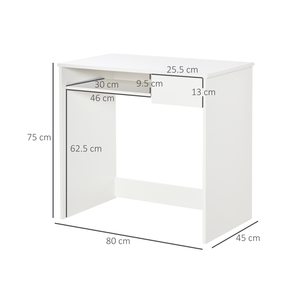 Compact Computer Table with Keyboard Tray Drawer White