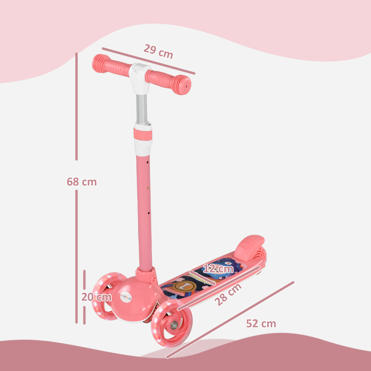 AIYAPLAY Kids 3 Wheel Scooter for 2-6 Years Old w/ Adjustable Height, Pink