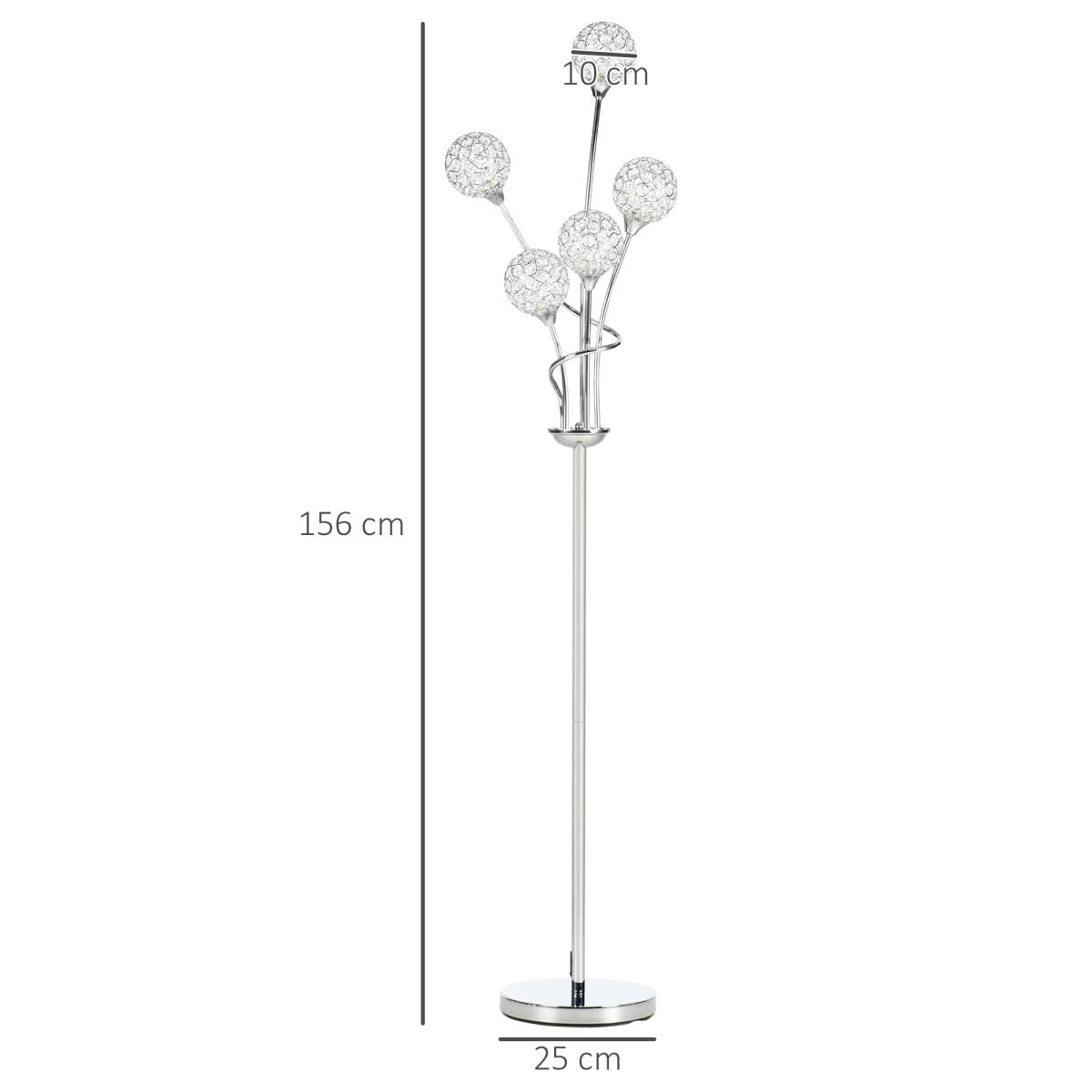 Sparkling K9 Crystal Floor Lamp, 5 Light Upright Standing, Silver - High Quality