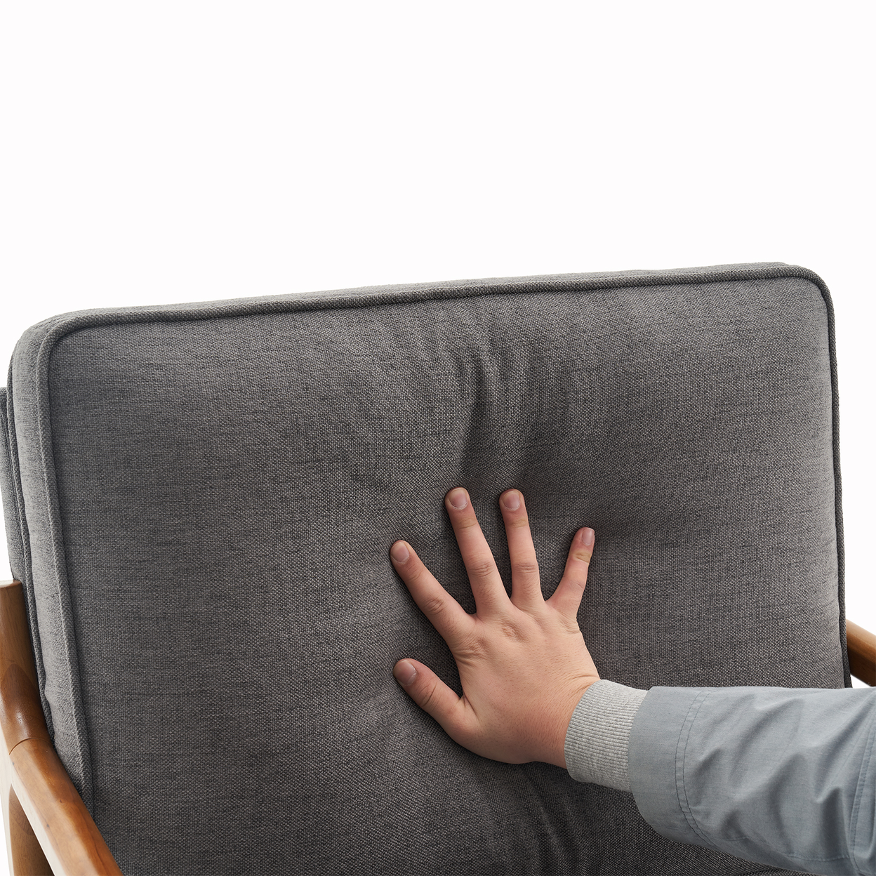 【Same Code：44658239】Oak Armrest Oak Upholstered Single Lounge Chair Indoor Lounge Chair Dark Grey