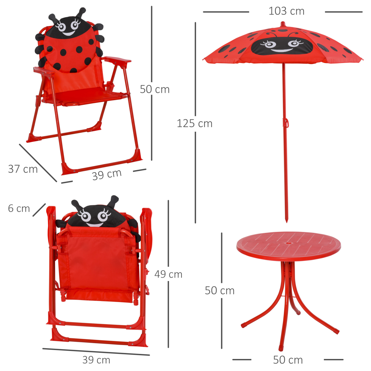 Kids Folding Picnic Table Chair Set Ladybug Pattern Outdoor
