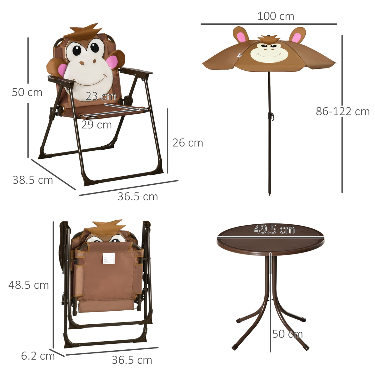 Kids Foldable Four-Piece Garden Set Table, Chairs, Umbrella