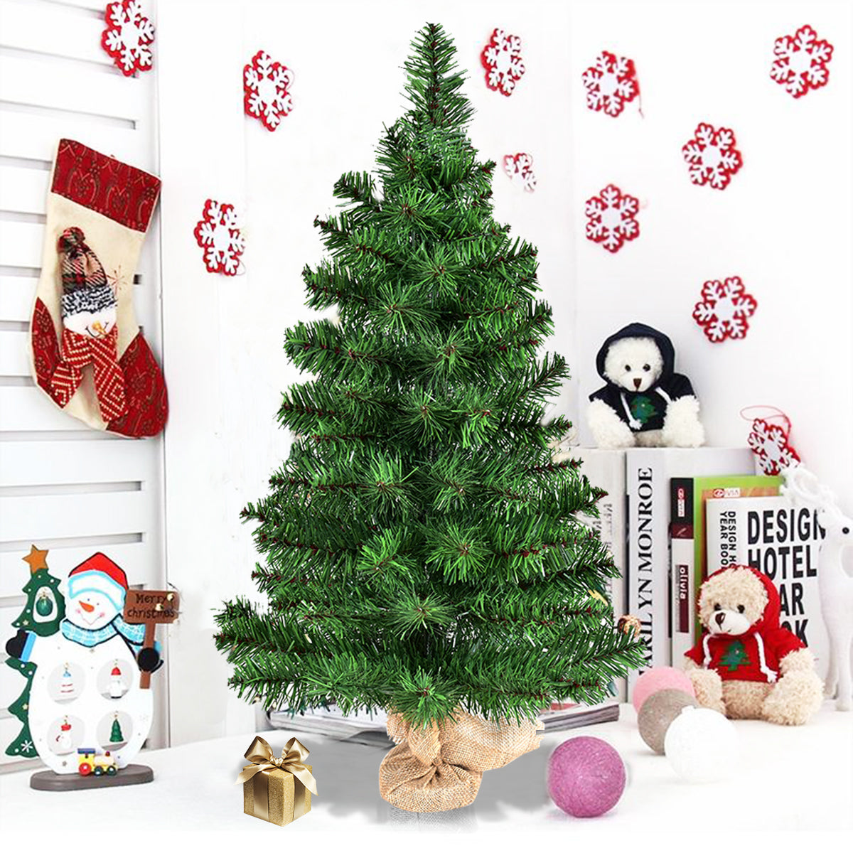 2FT/3FT Mini Artificial Tabletop Christmas Tree w/ Burlap Base-3FT