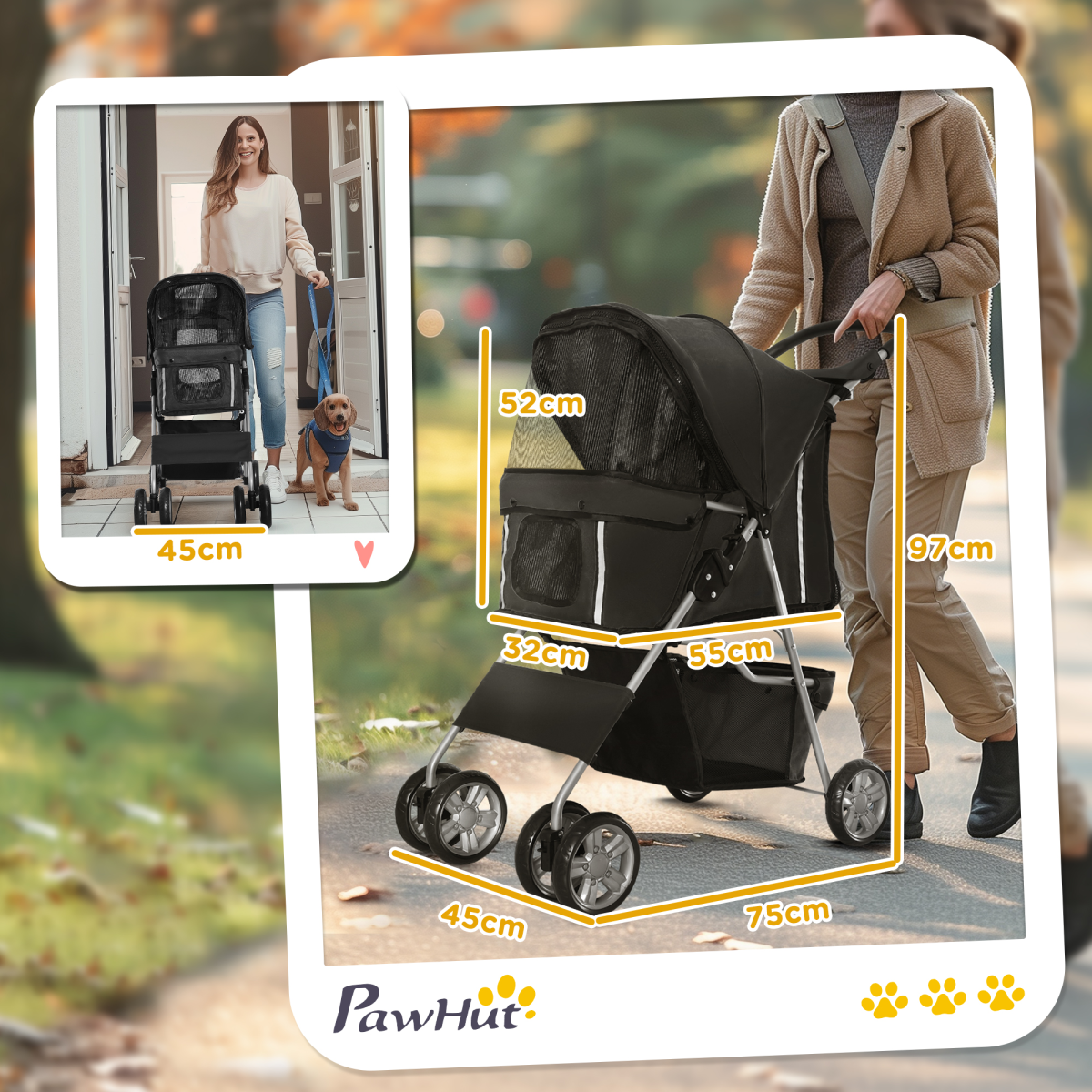 Pet Stroller Carrier Foldable Deluxe Jogger Walk Travel Dog Cat Black