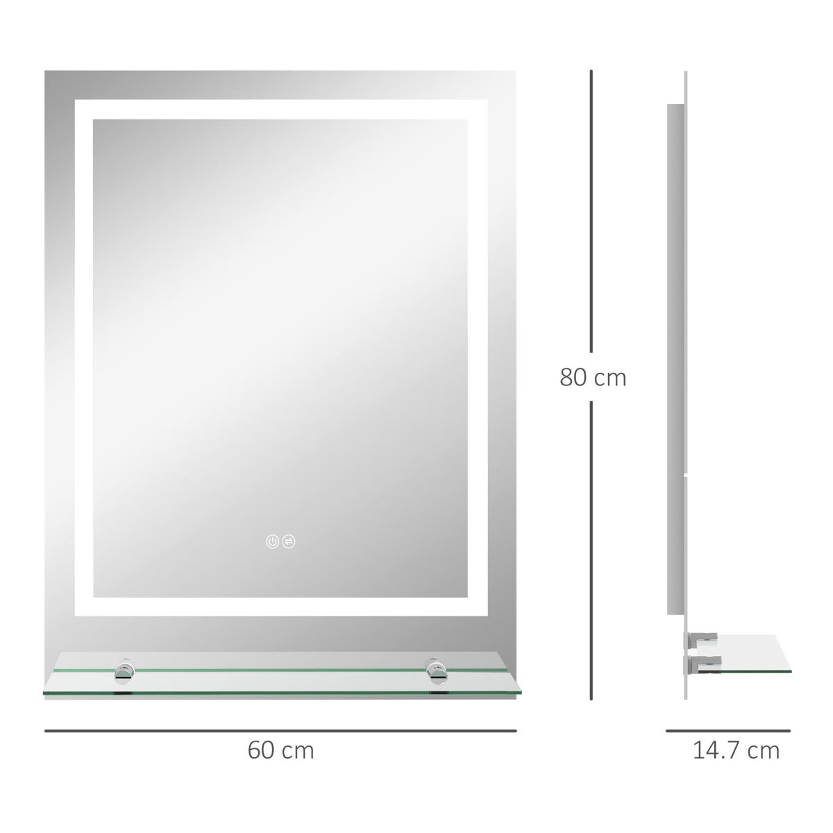 kleankin Dimmable Bathroom Mirror with LED Lights, Defogging Film, Clear