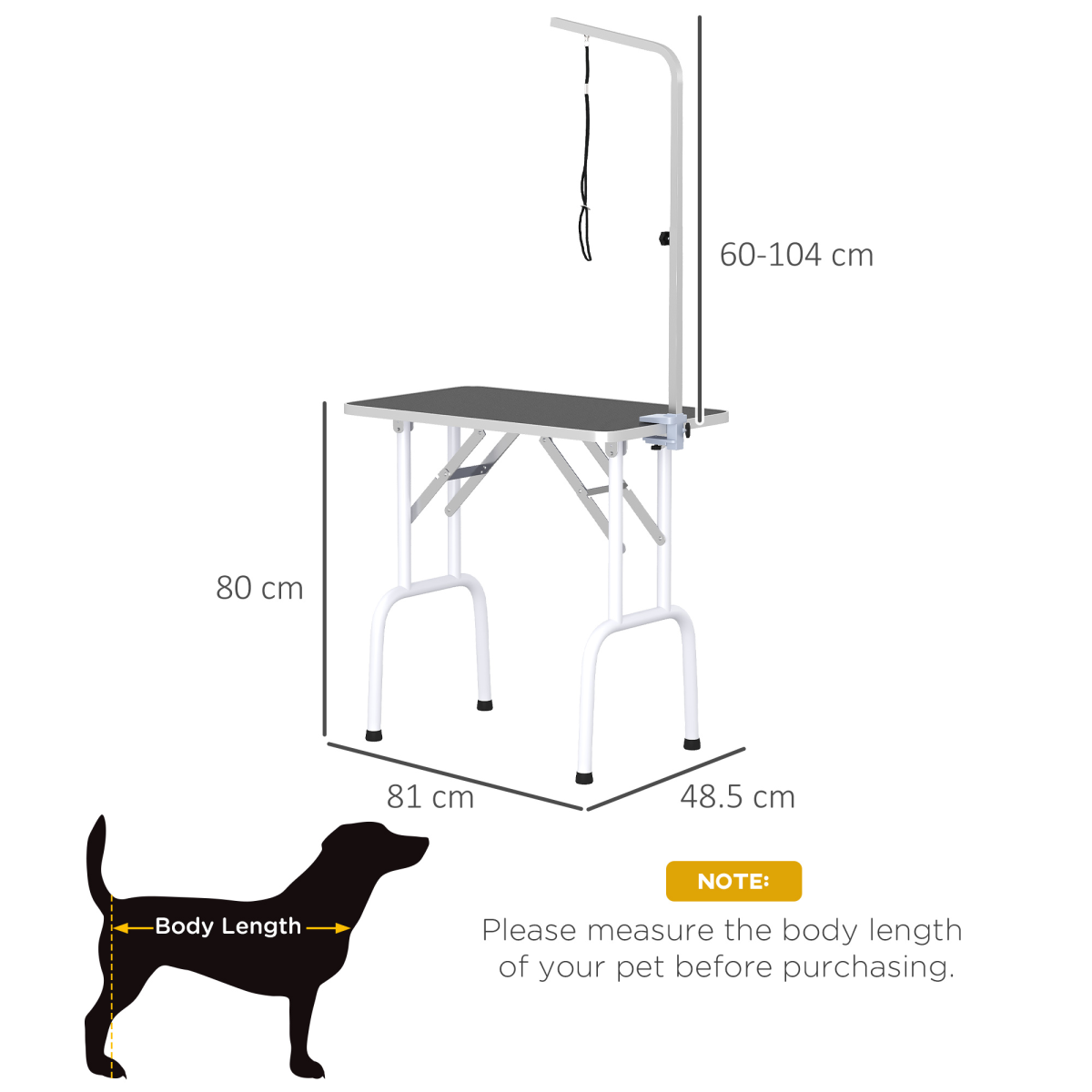 Dog Grooming Table Foldable with Adjustable Arm Max Load 30 KG 81x49x80 cm