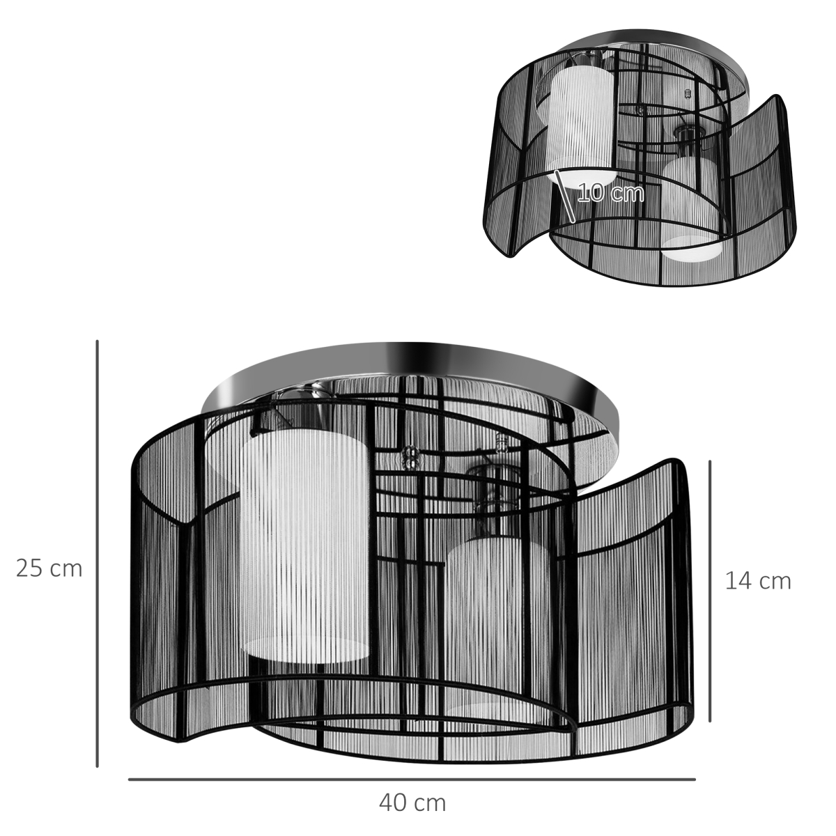 Chandelier, ?40x25H cm, Chrome/Fabric-Black