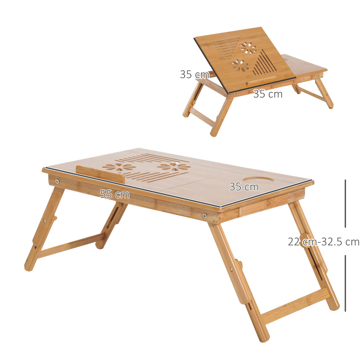 Portable Laptop Desk Notebook Tray PC Bed Drawer Adjustable Bamboo HOMCOM