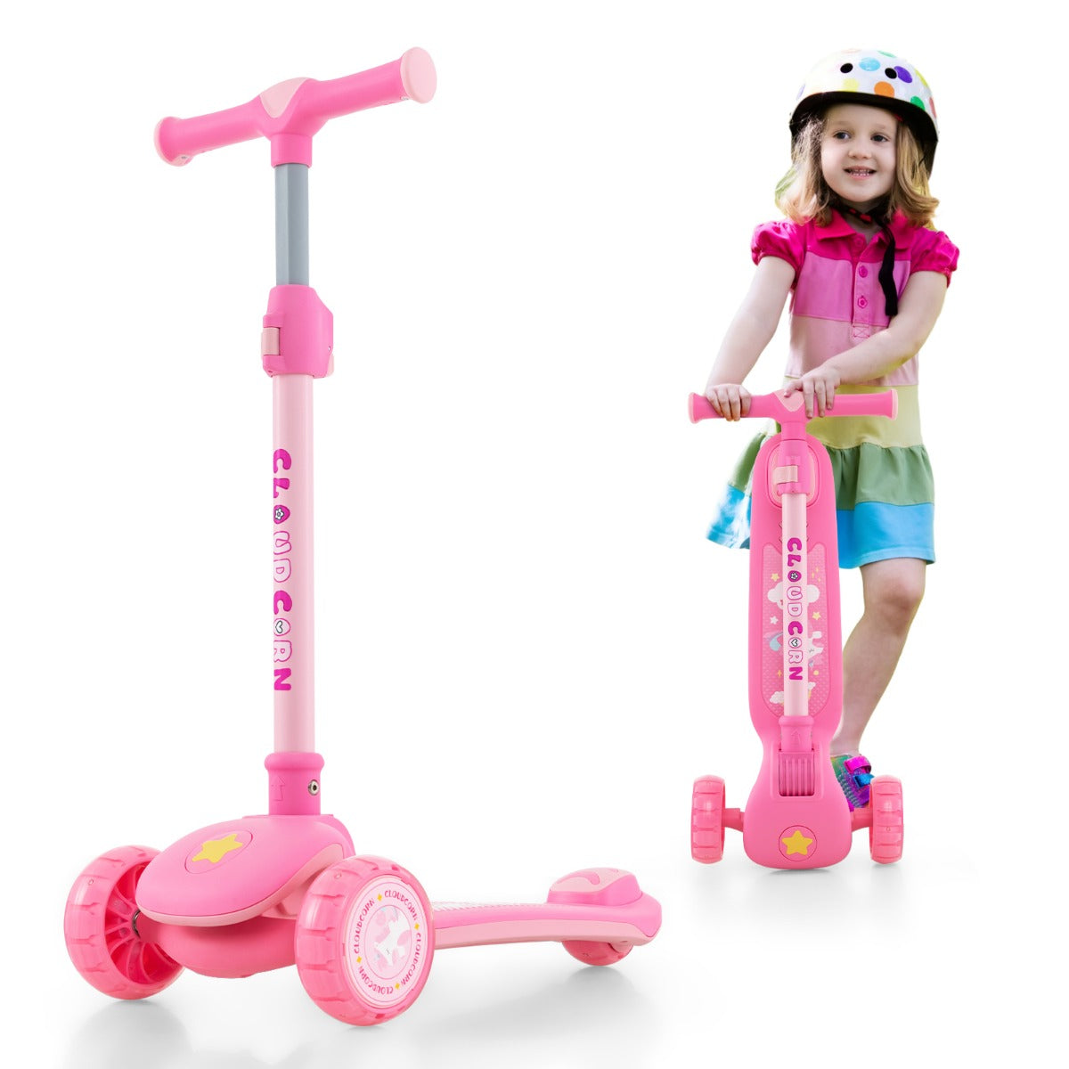 Kick Scooter with Extra Wide Deck and LED Lighted PU Wheels-White
