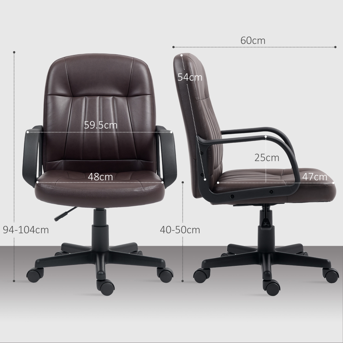 HOMCOM PU Leather Office Chair Swivel Home Computer Desk Chair, Dark Brown