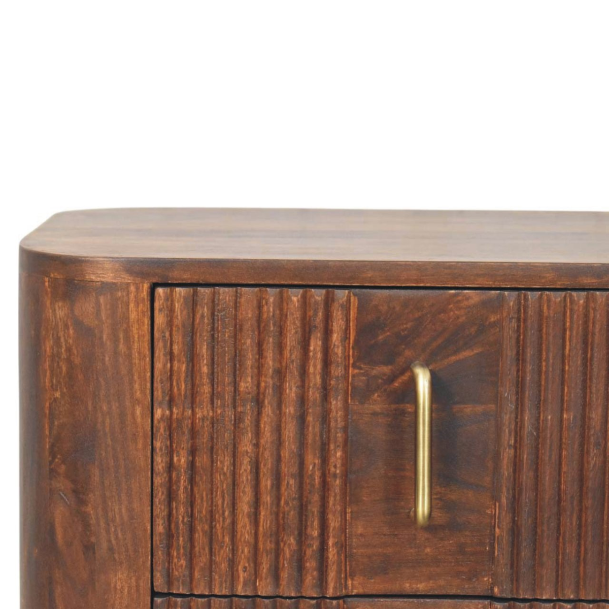 Artisan Furniture Solid Wood Marlowe Fluted Nightstand, 2 Drawers, Dark Brown