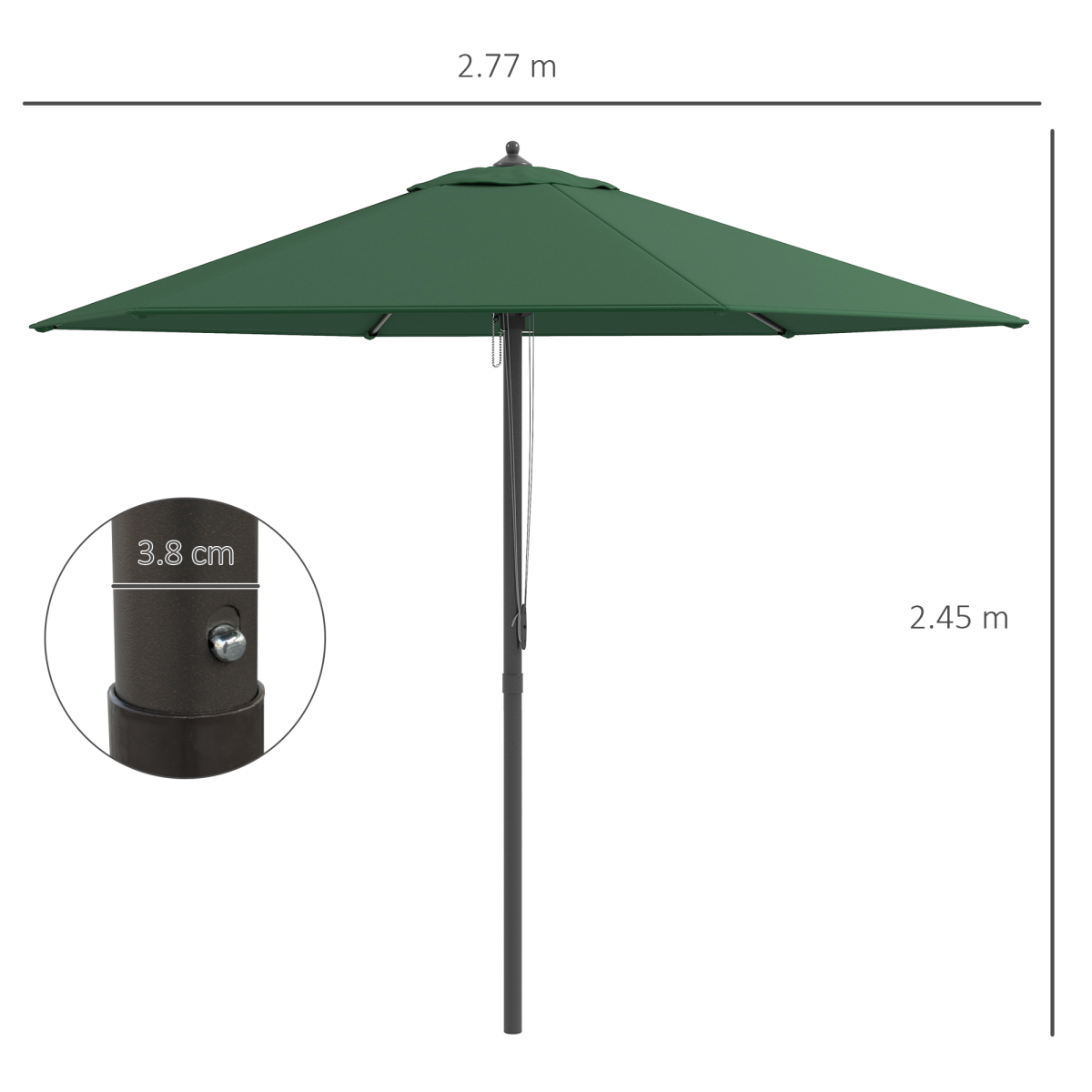 2.8m Patio Sun Umbrella Parasol Outdoor Green BASE NOT INCLUDED