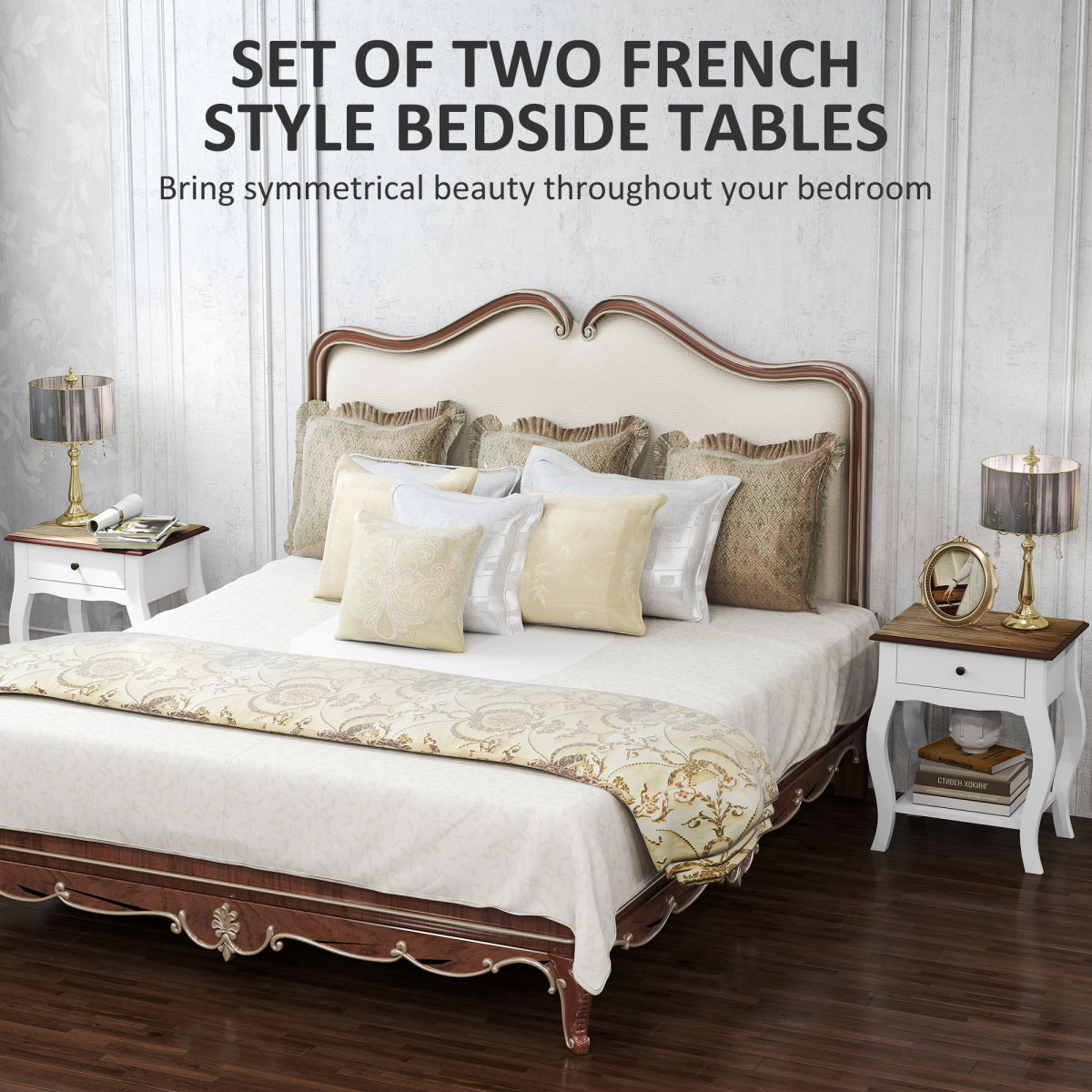HOMCOM Bedside Tables Set of 2, Bedside Cabinets with Drawer, Shelf, White