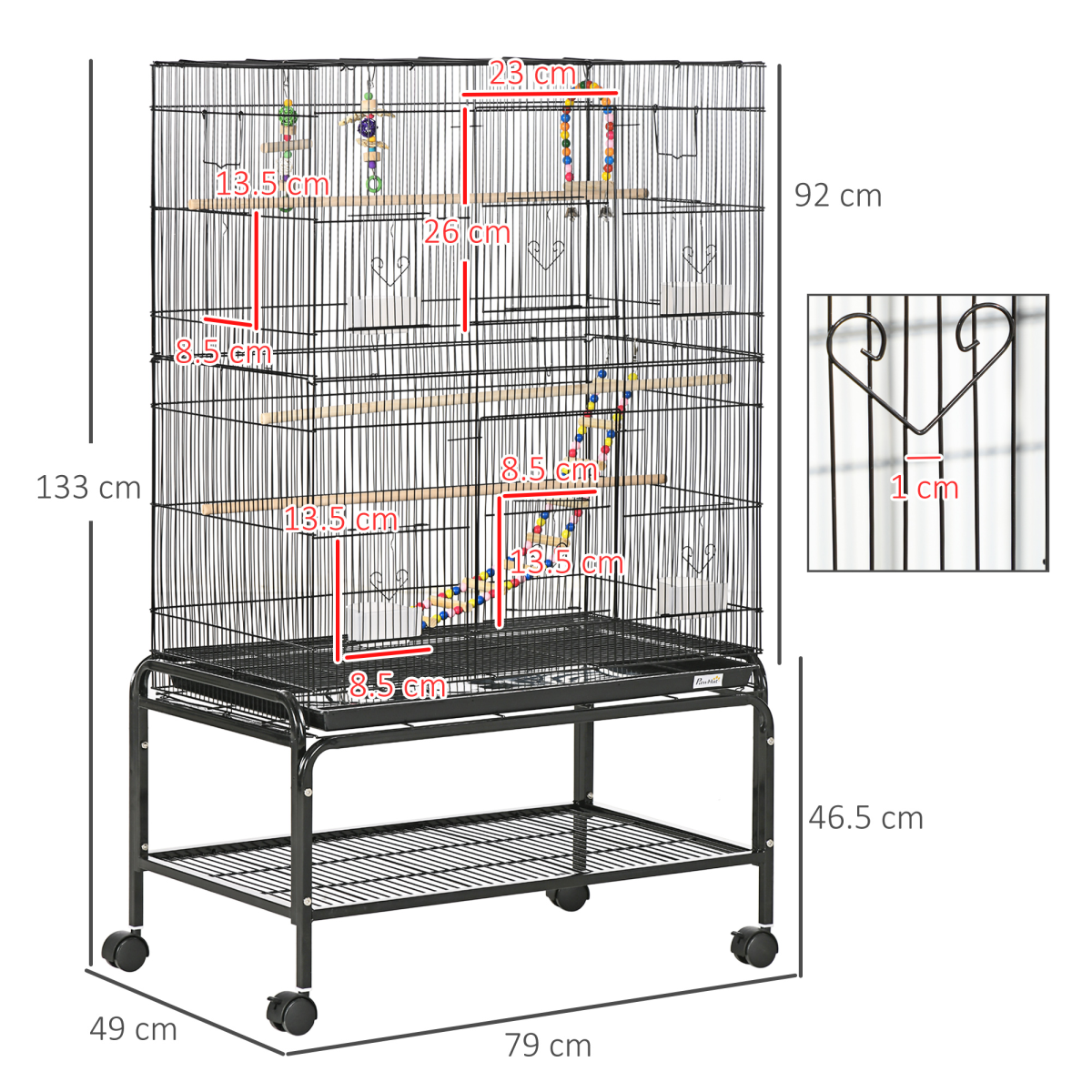 Bird Cage, with Stand, Wheels, Toys, for Budgies, Finches, Parakeets