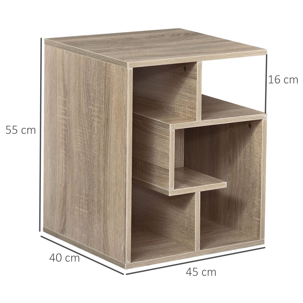 3-Tier Side End Table, 55H cm-Oak Colour