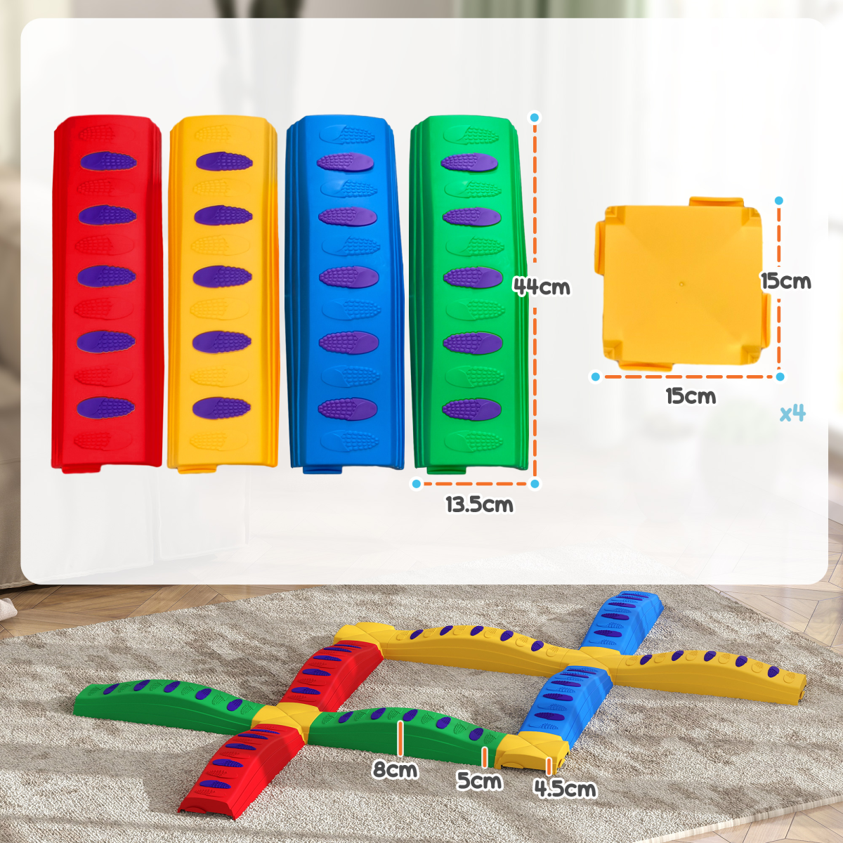 AIYAPLAY 12PCs Kids Balance Beam Stepping Stones with Non-Slip Foot Pads