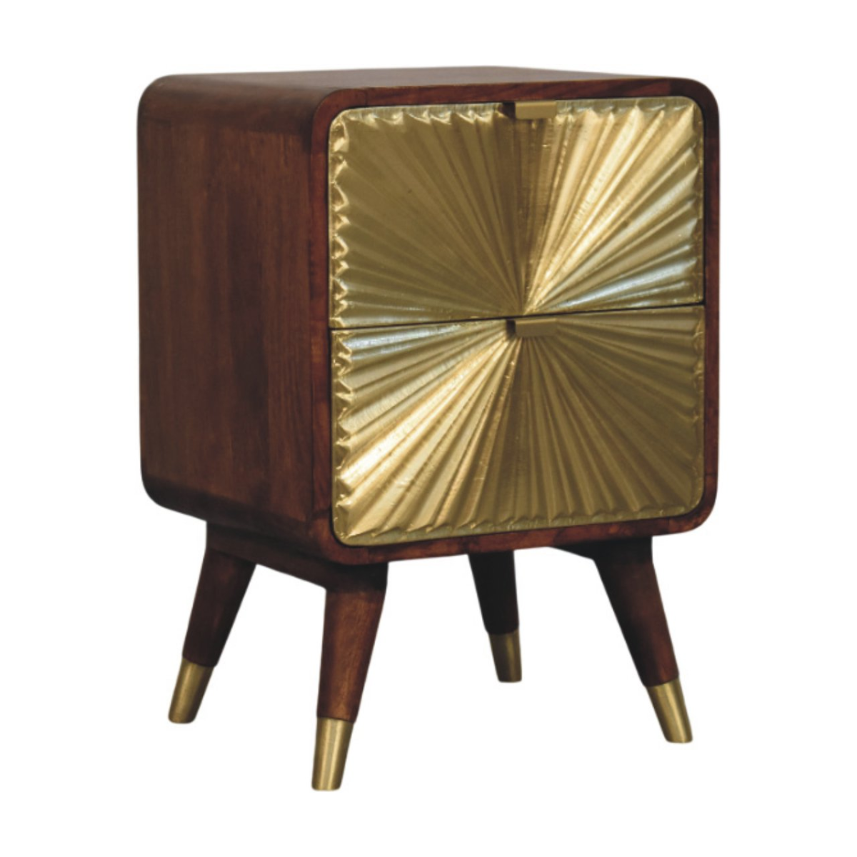 Artisan Furniture Solid Wood Avora Brass Embossed 2 Drawer Chestnut Nightstand