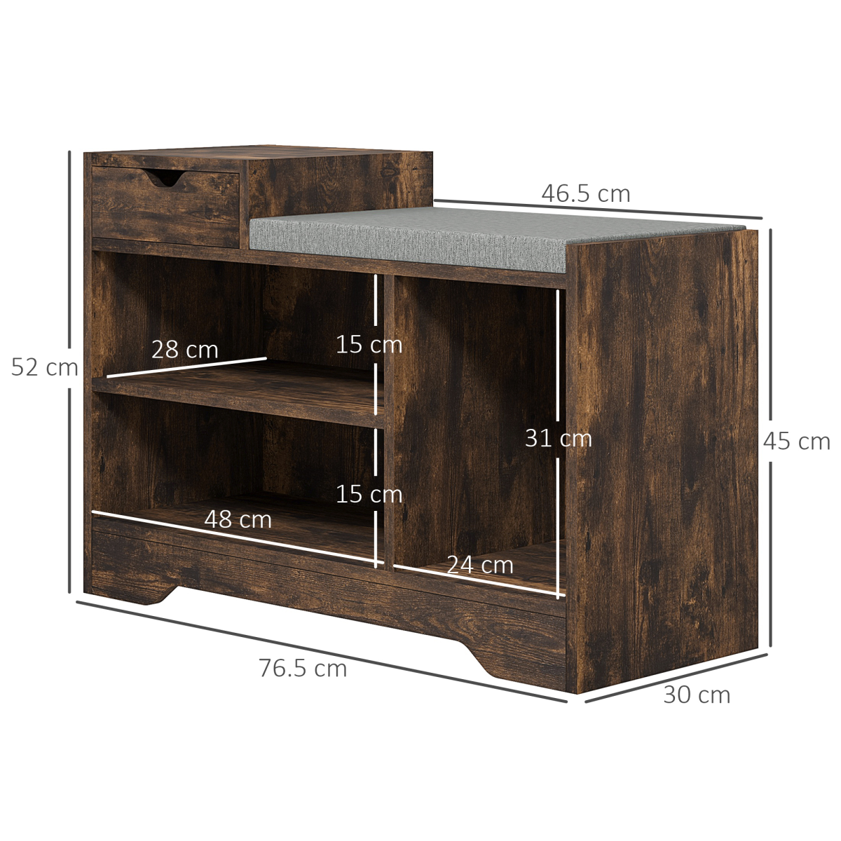 HOMCOM Upholstered Entryway Shoe Bench with Storage Drawer Open Shelf Brown