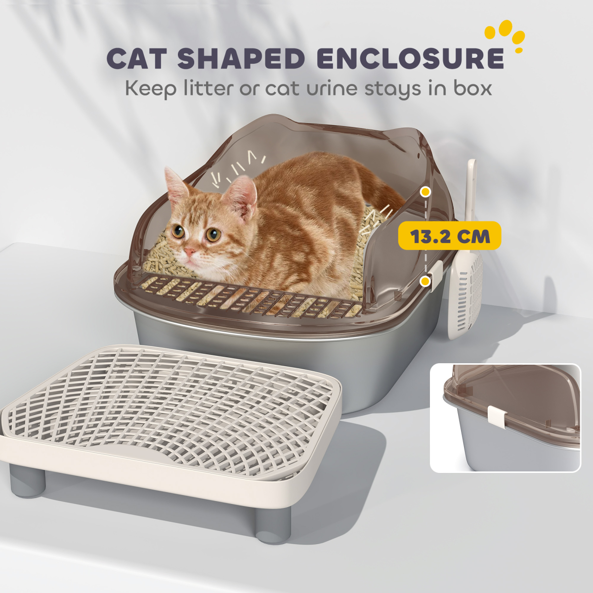 PawHut Stainless Steel Litter Box, Cat Litter Tray w/ Lid, Pedal, Scoop