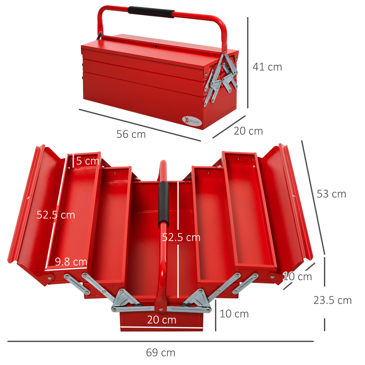 Metal Cantilever Toolbox 3 Tier 5 Tray Storage Organizer  Carry Handle Durhand