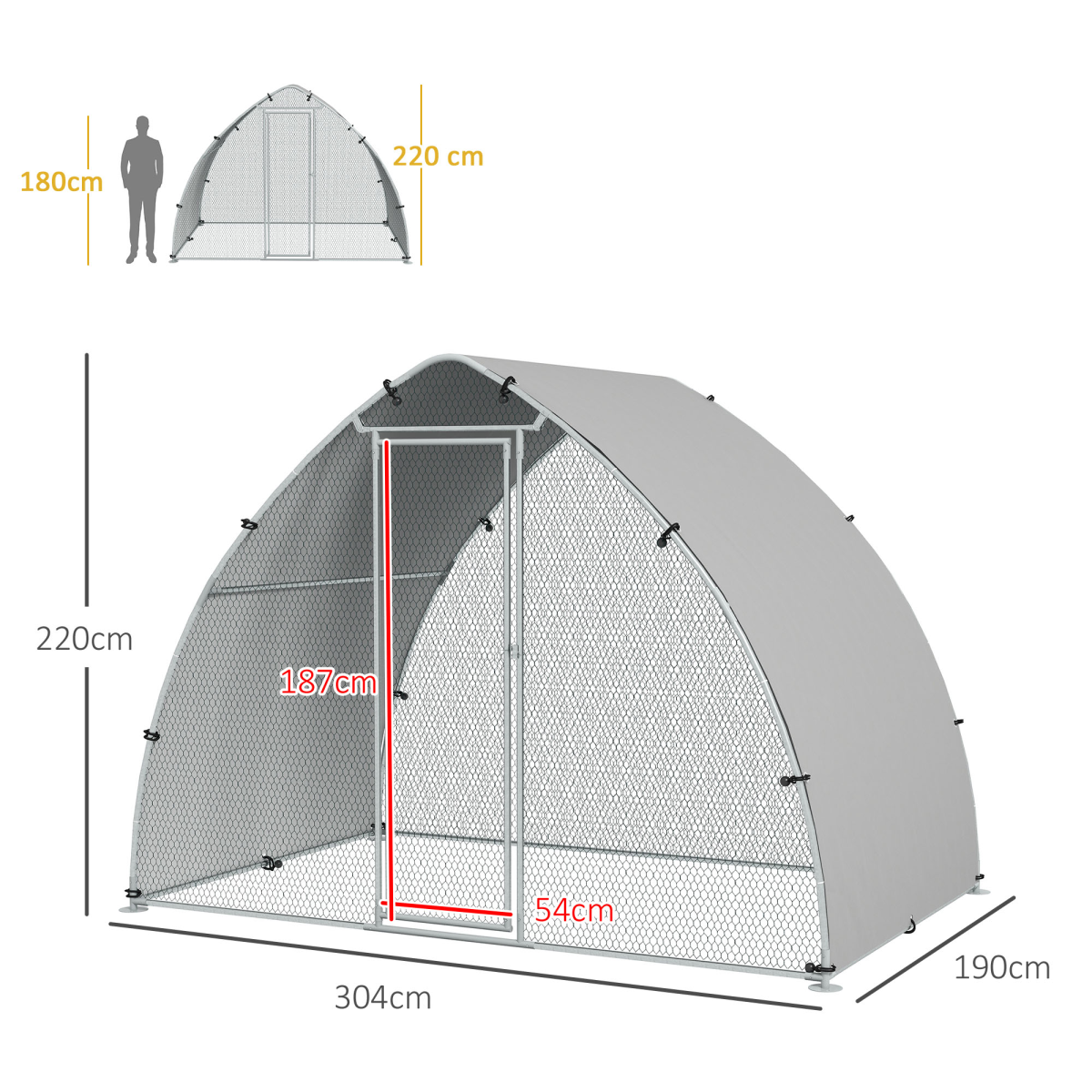 PawHut Walk-In Chicken Run with Cover, for 4-6 Chickens, 3 x 1.9 x 2.2m