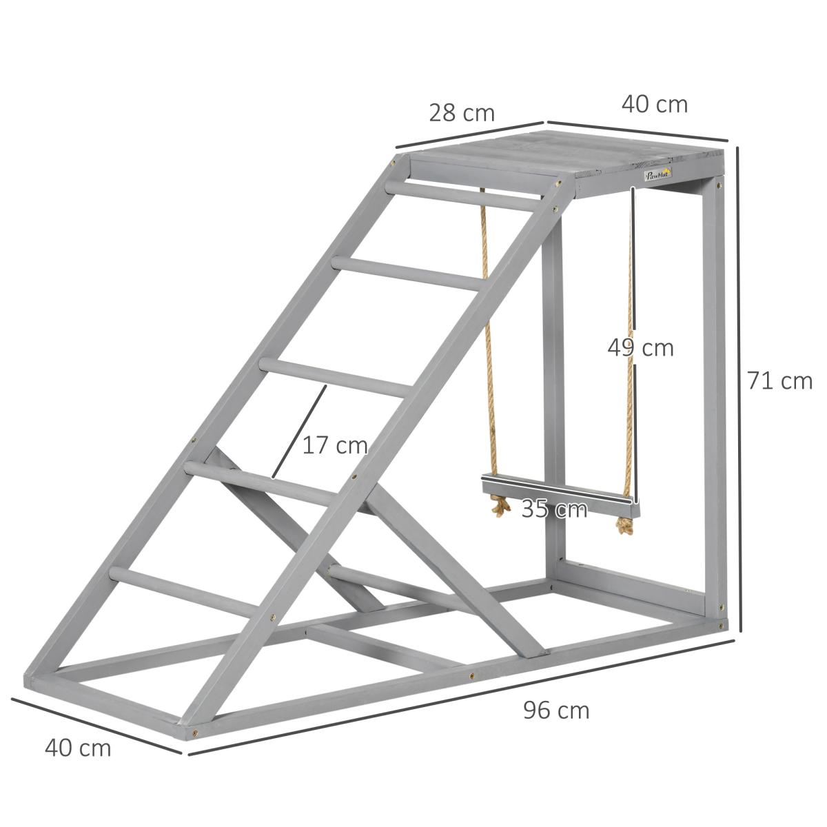 PawHut Chicken Coop Toy with Swing, Ladder, Platform for 2 Chickens, Hens, Grey